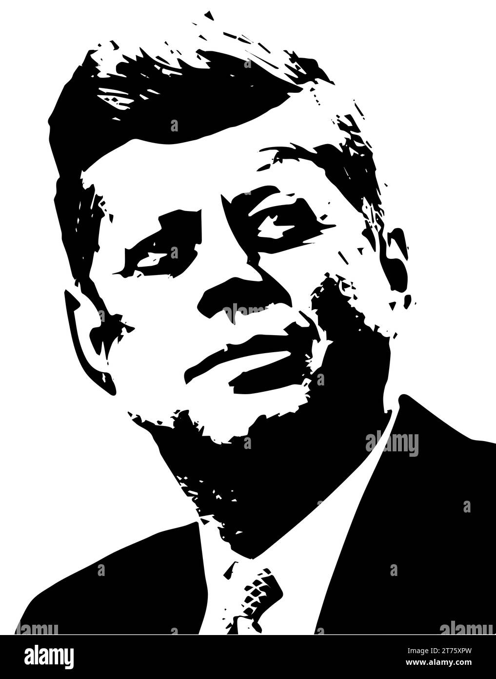 John Kennedy vector black white JFK Portrait photo of USA, 35th president of the United States. Born in 1917, charisma and leadership. Killed in 1963 Stock Vector