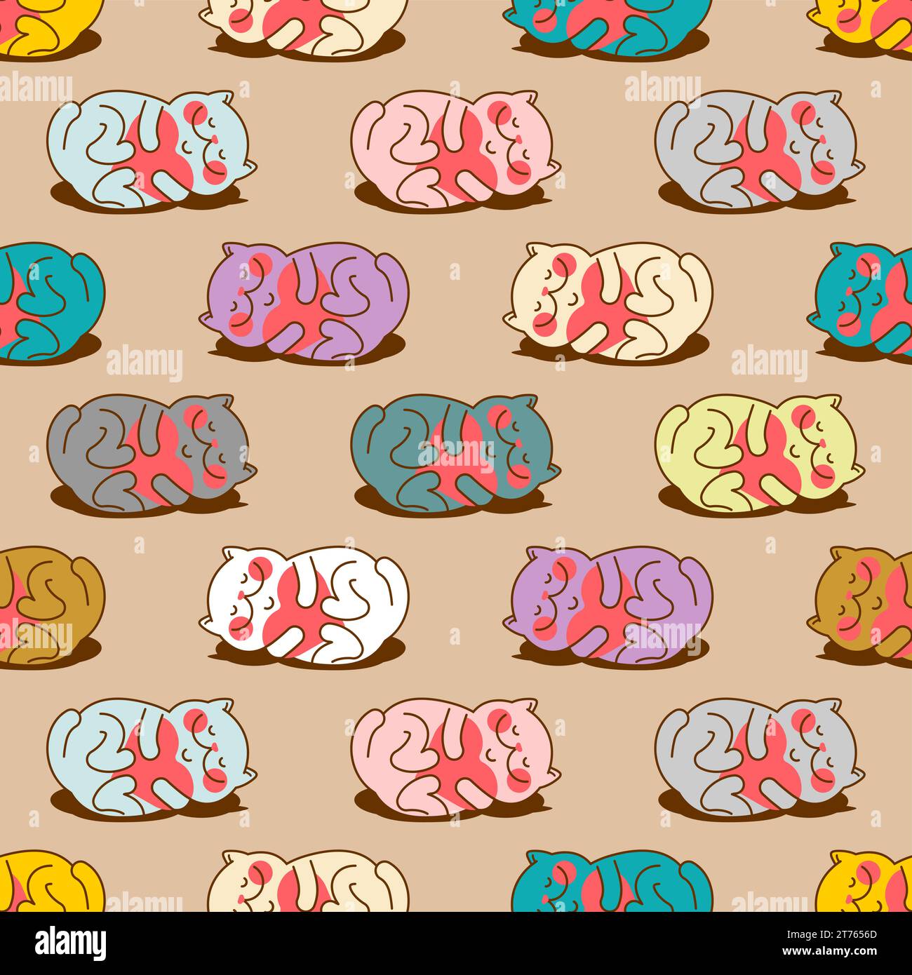 Cat and love pattern seamless. Happy cat background. Concept for animal lovers. Cat and heart texture Stock Vector