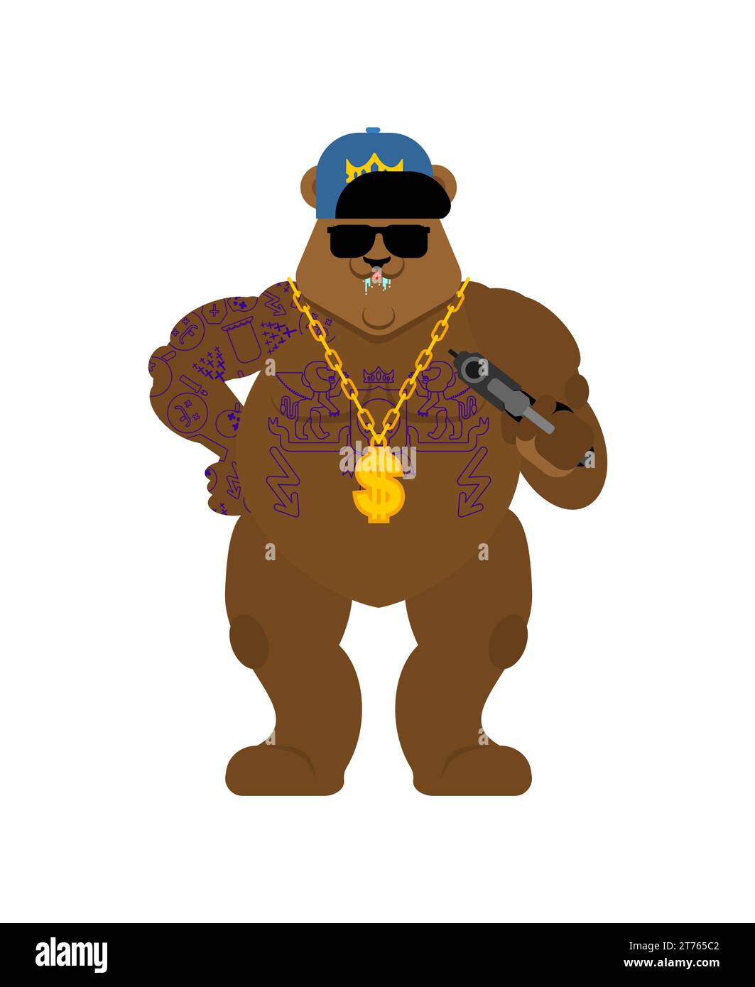 Bear gangster. Cool Beast. SWAG gangsta. Grizzly guy rapper Stock Vector