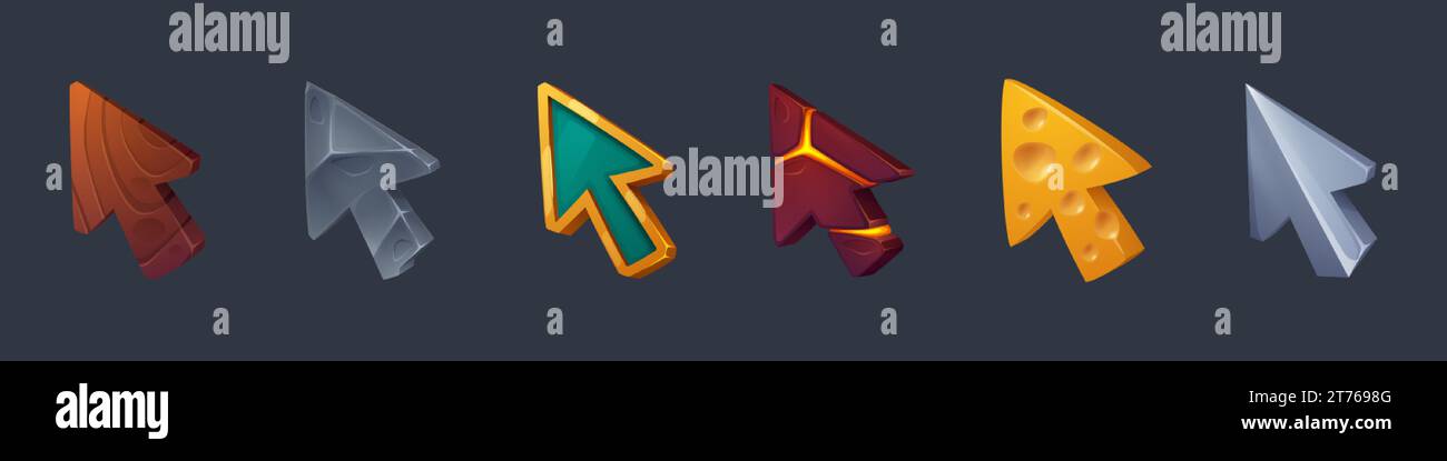 Cursor pointers for game user interface. Cartoon vector illustration