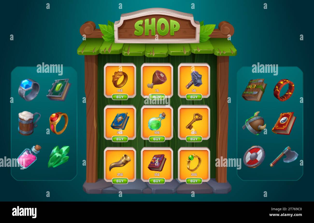 Medieval game shop design for user interface. Vector cartoon ...