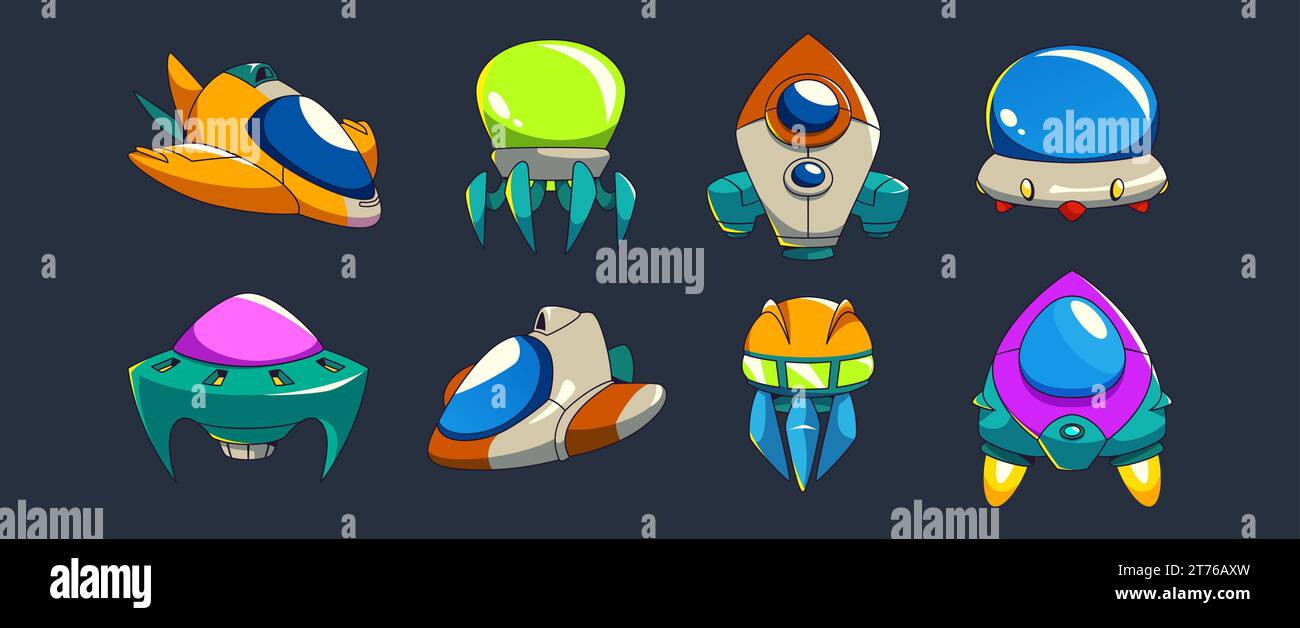 Fantastic ufo spaceships for video game. Cartoon vector illustration ...