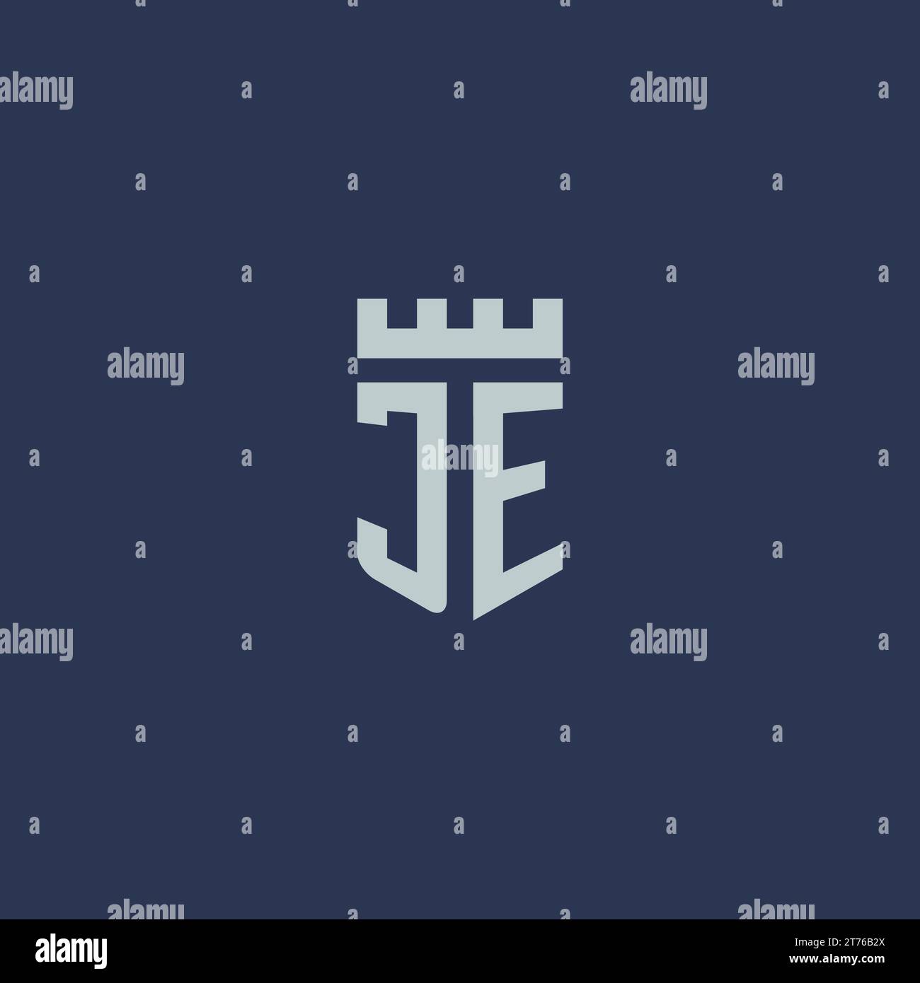 JE logo monogram with fortress castle and shield style design ideas Stock Vector