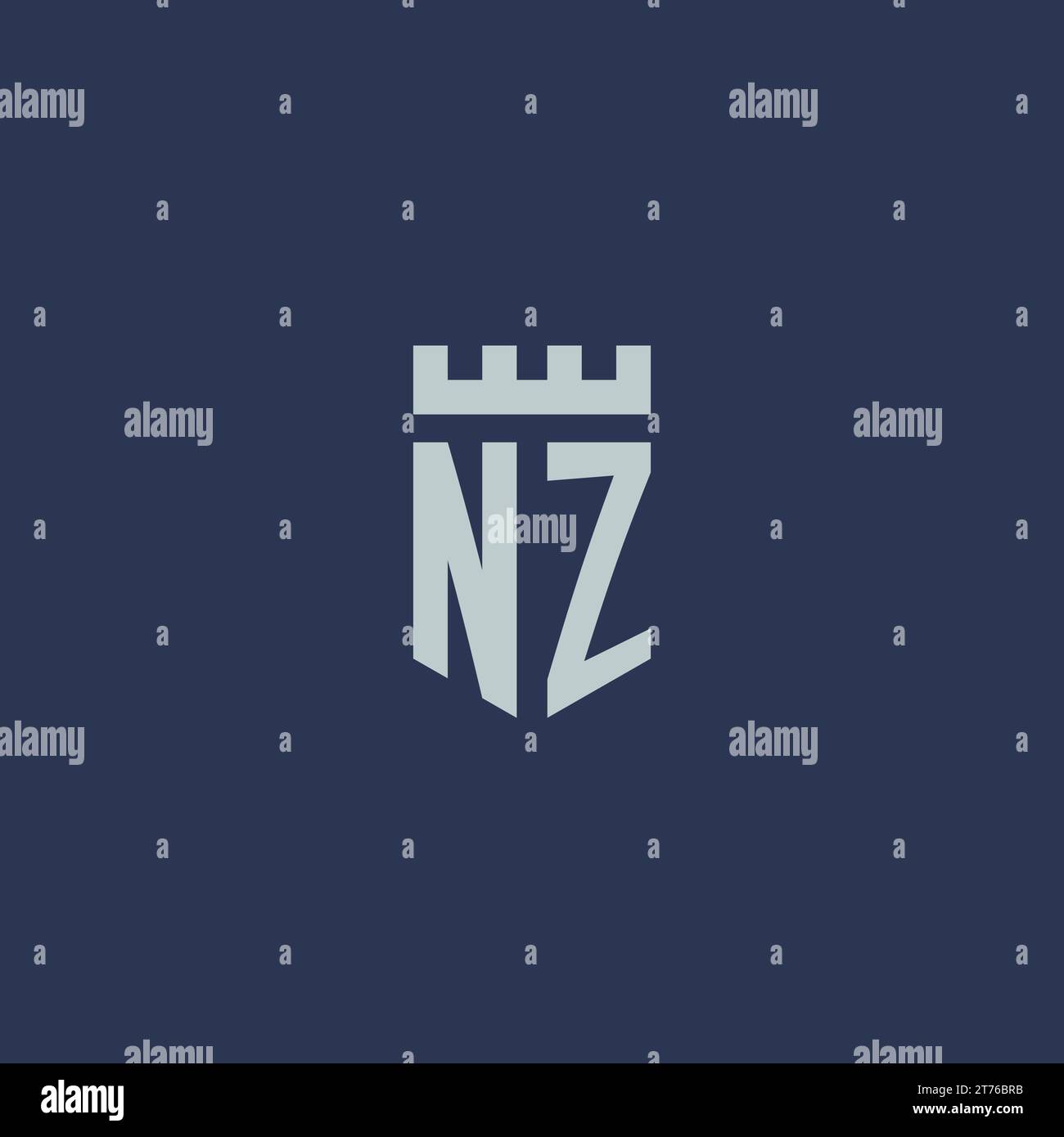 NZ logo monogram with fortress castle and shield style design ideas Stock Vector
