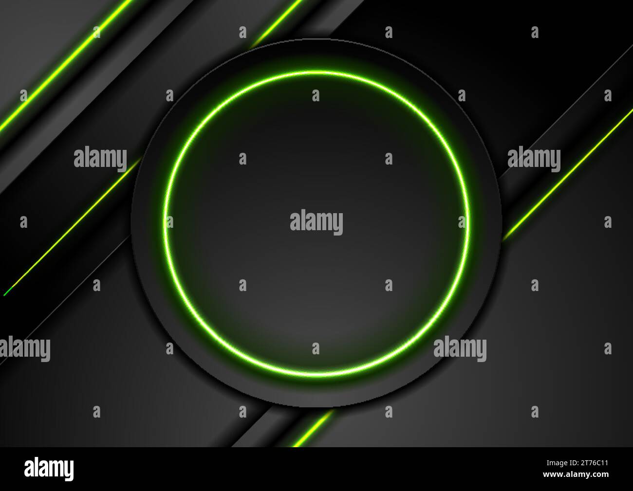 Futuristic technology abstract black background with green neon glowing ...