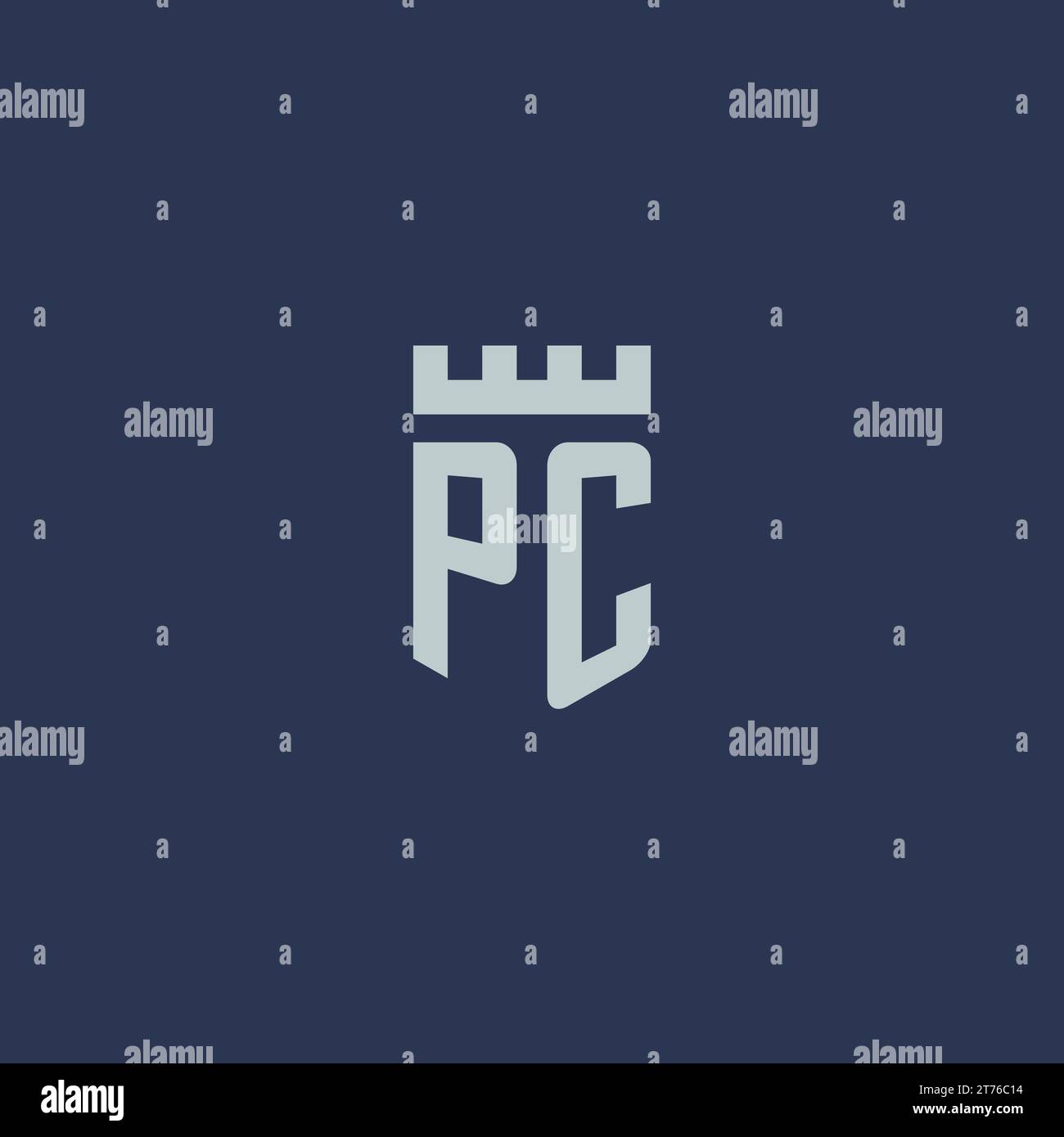 PC logo monogram with fortress castle and shield style design ideas ...