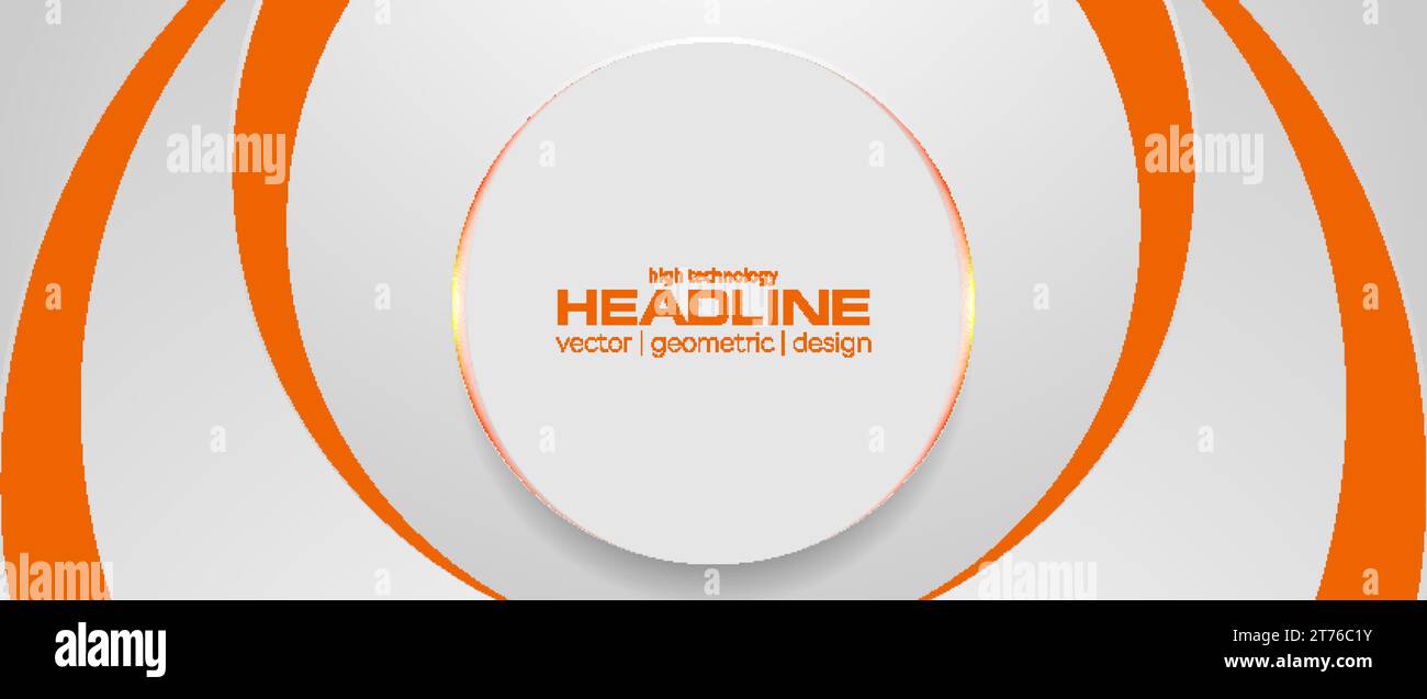 Grey circle with orange lights abstract tech background. Vector banner design Stock Vector