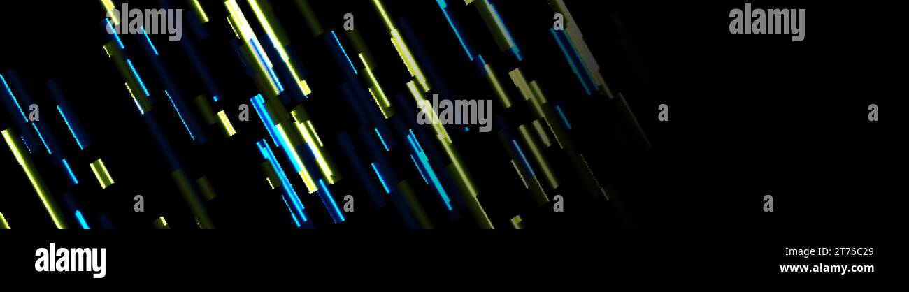 Yellow and blue neon glitch lines abstract tech banner design. Vector background Stock Vector