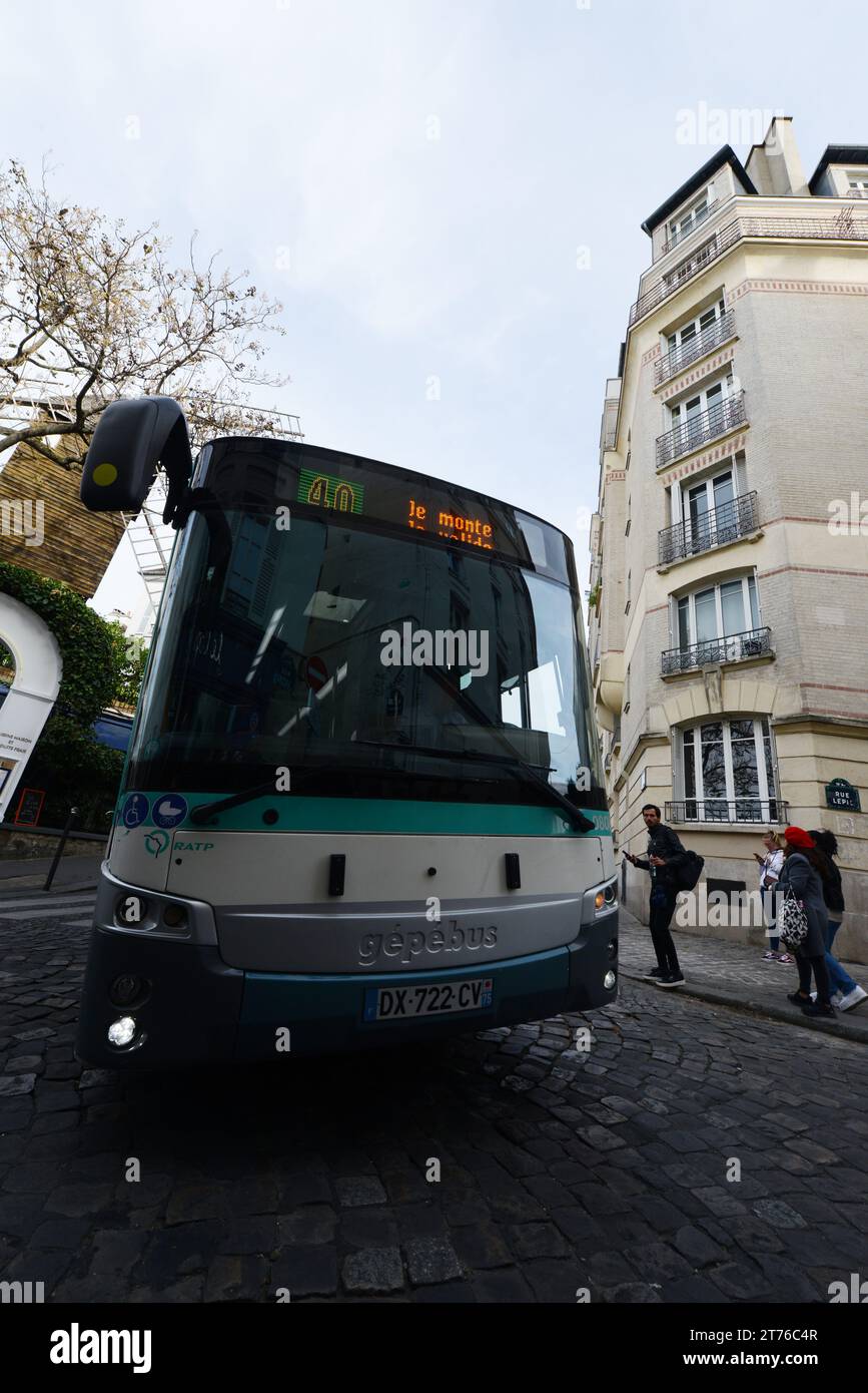 Bus 40 in Montmartre, Paris, France. Stock Photo