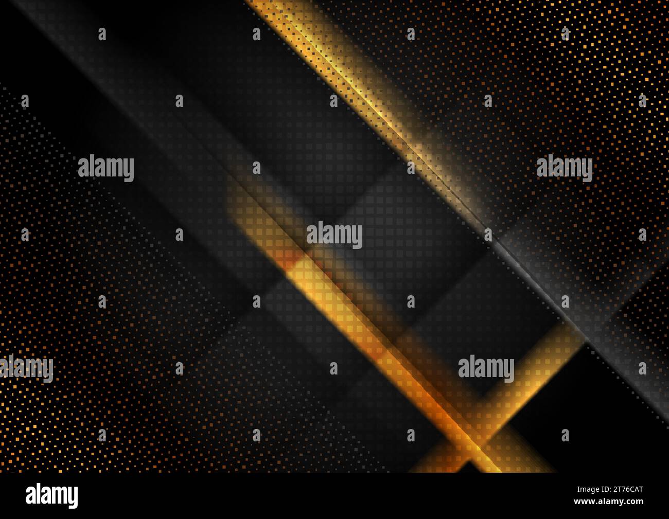 Black technology geometric background with golden dots. Vector design Stock Vector