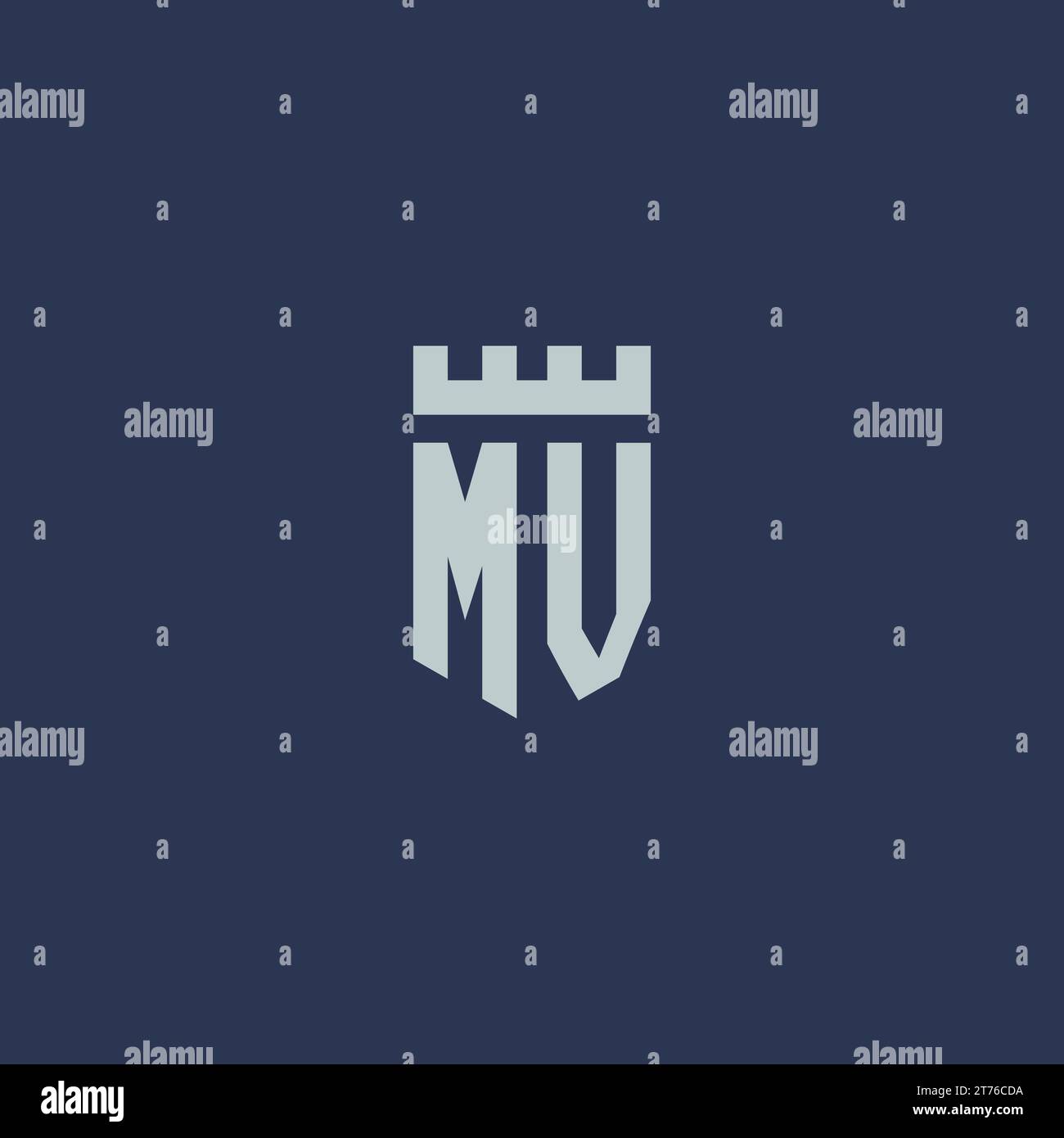 MV logo monogram with fortress castle and shield style design ideas Stock Vector