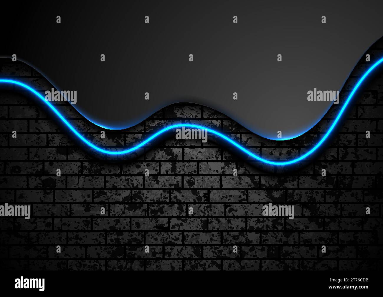 Black and blue neon waves on grunge brick wall background. Concept ...