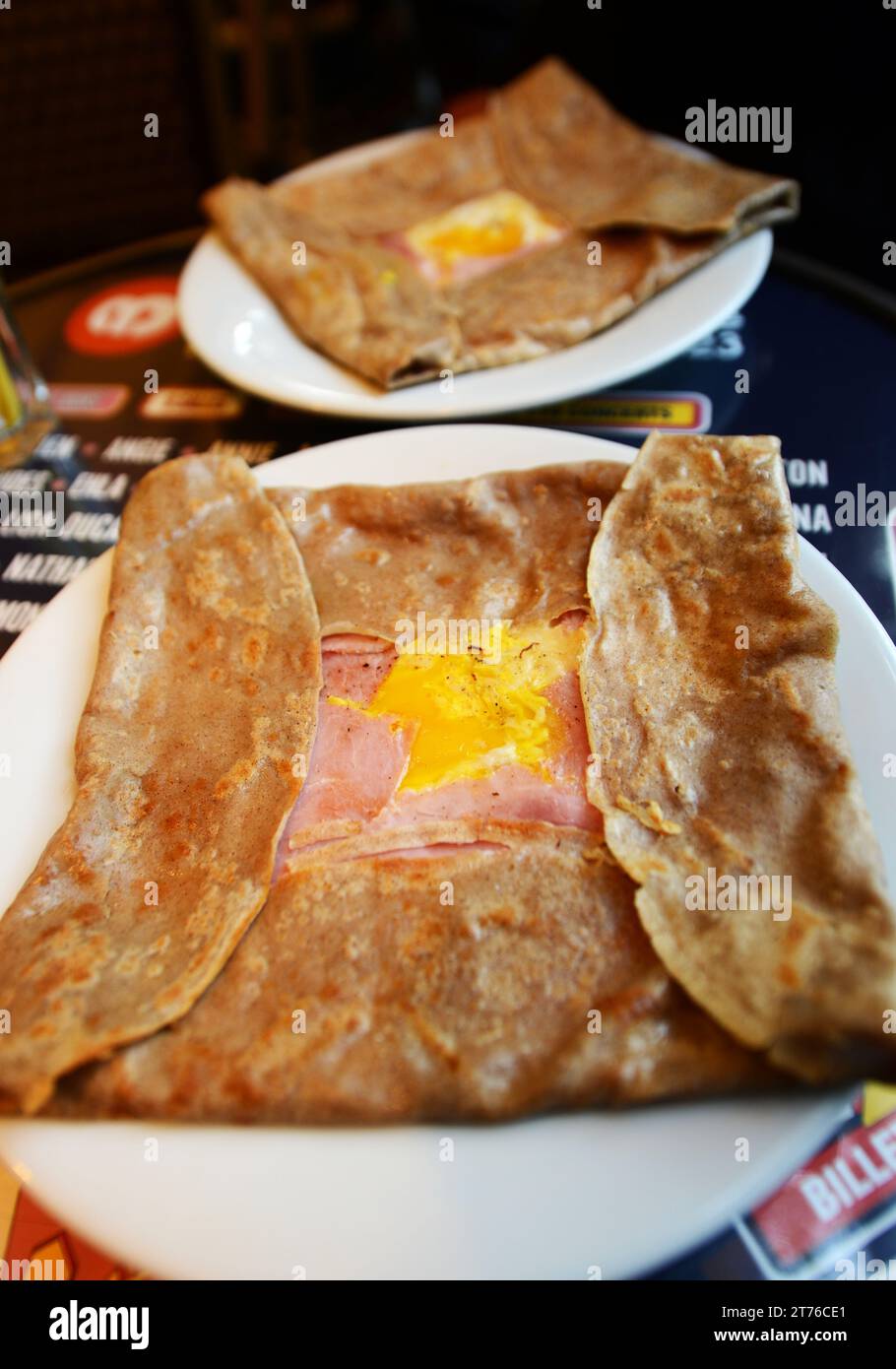 Galette de sarrasin - a traditional savory buckwheat pancake from Brittany, France. Stock Photo