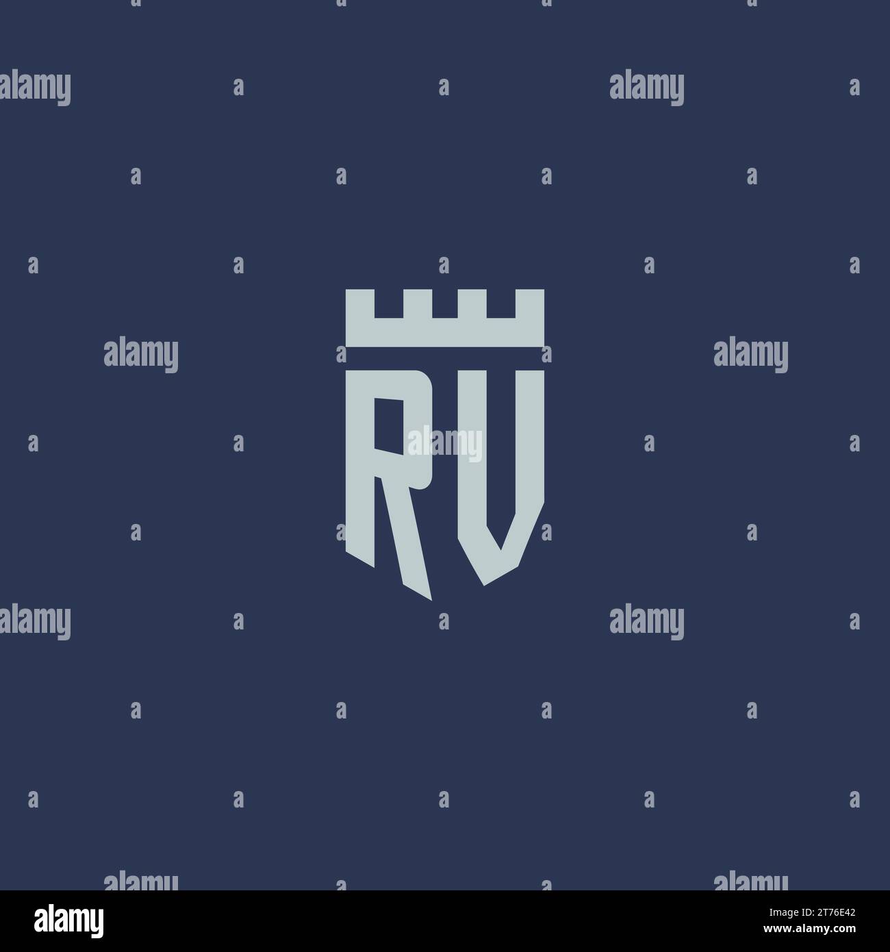 RV logo monogram with fortress castle and shield style design ideas ...