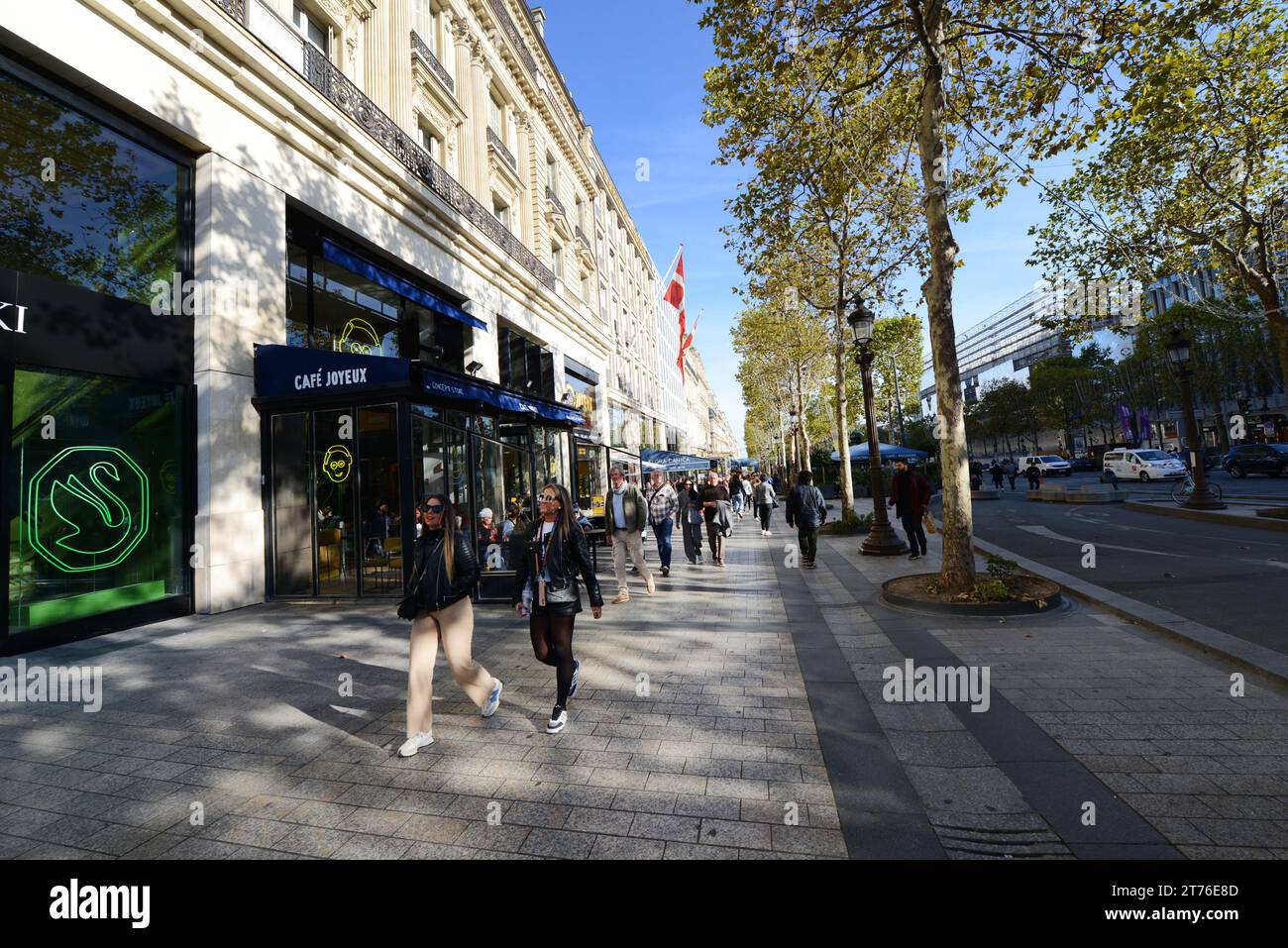 Walking on the iconic Champs-Élysées in the 8th arrondissement of Paris, France. Stock Photo