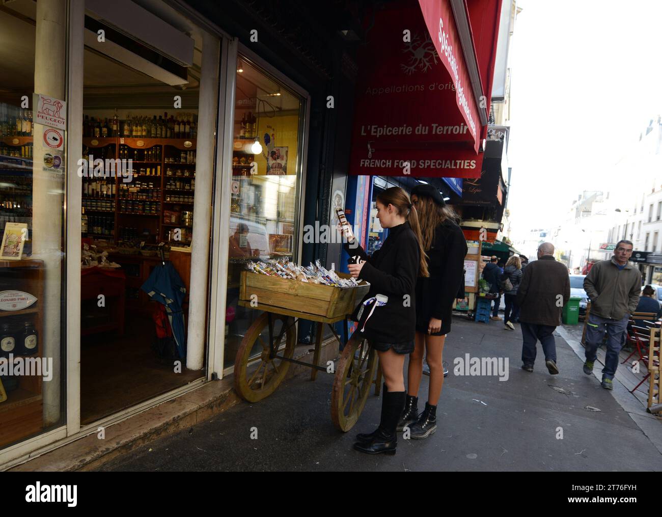 Lépicerie du Terroir gourmet shop on the corner of Rue Véron and Rue Lepic in Montmartre, Paris, France. Stock Photo