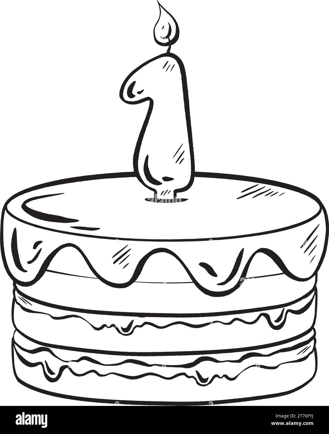 Hand-drawn ink vector. Delicate cake for a first birthday or first wedding anniversary. Delicious glazed cake. Tender layers, flavorful filling - Stock Vector