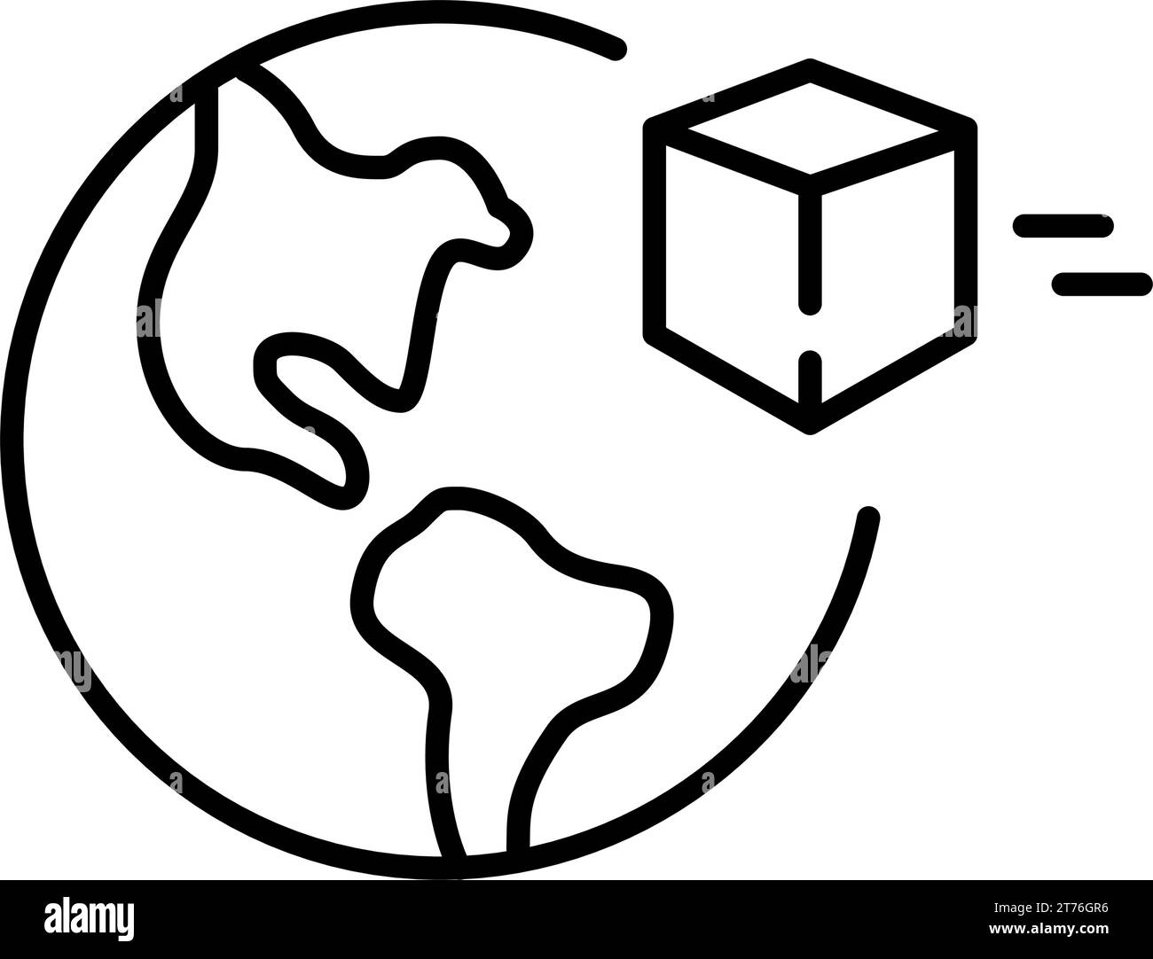 Parcel and Earth globe. Worldwide delivery service. Pixel perfect, editable stroke Stock Vector