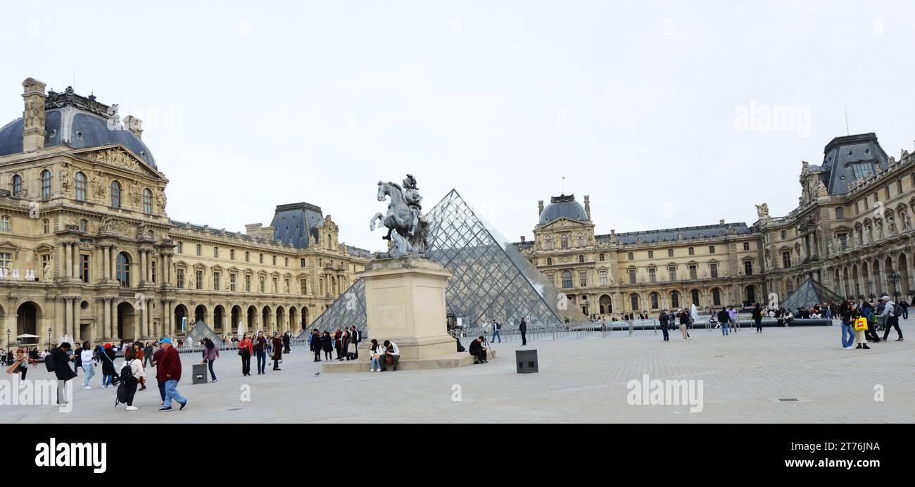The iconic Pyramide du Louvre at the Louvre museum in Paris, France. Stock Photo