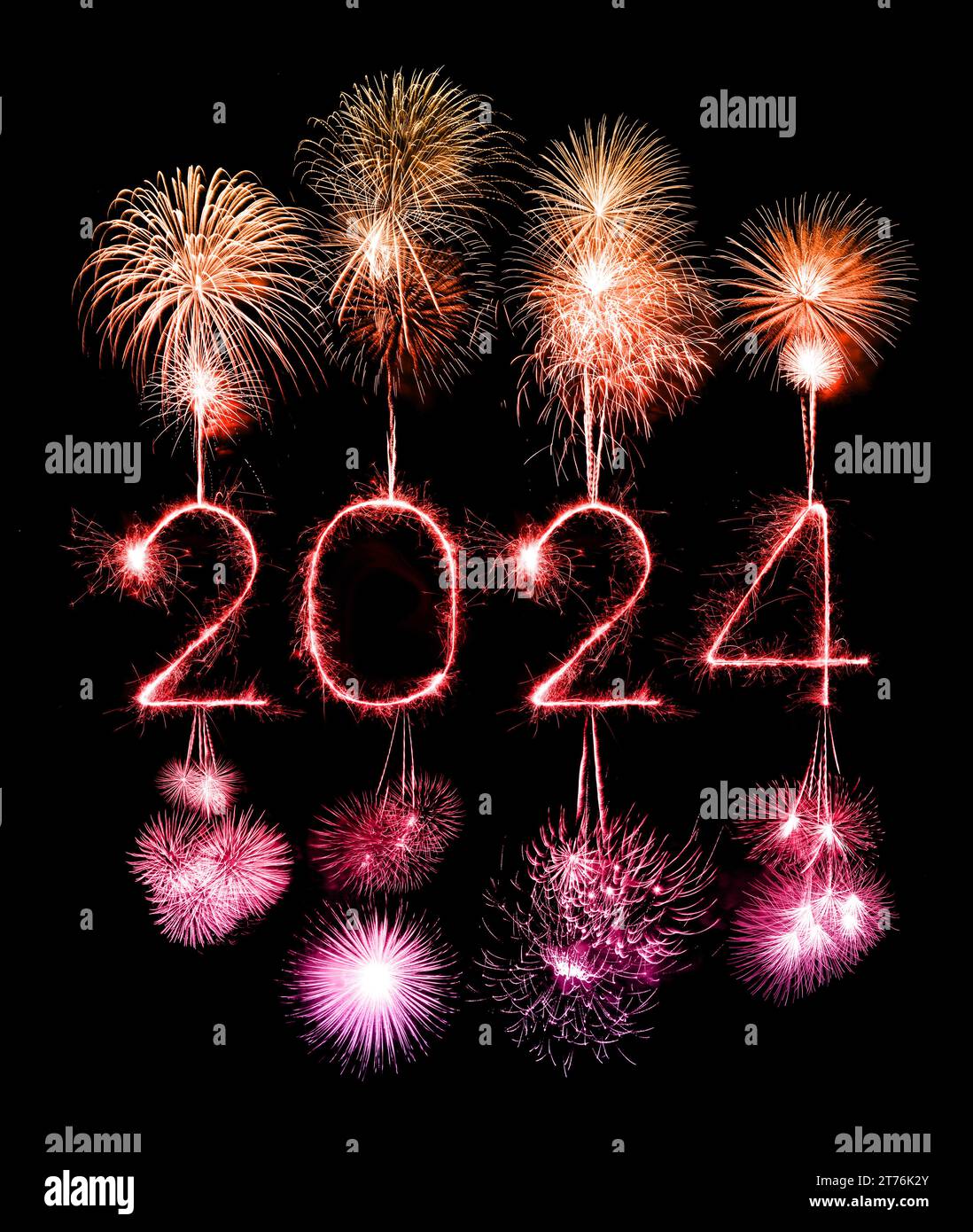 2024 happy new year fireworks celebration written sparkling at the