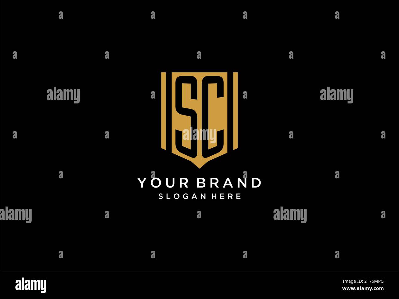 Sc monogram logo with geometric shield icon design inspiration stock