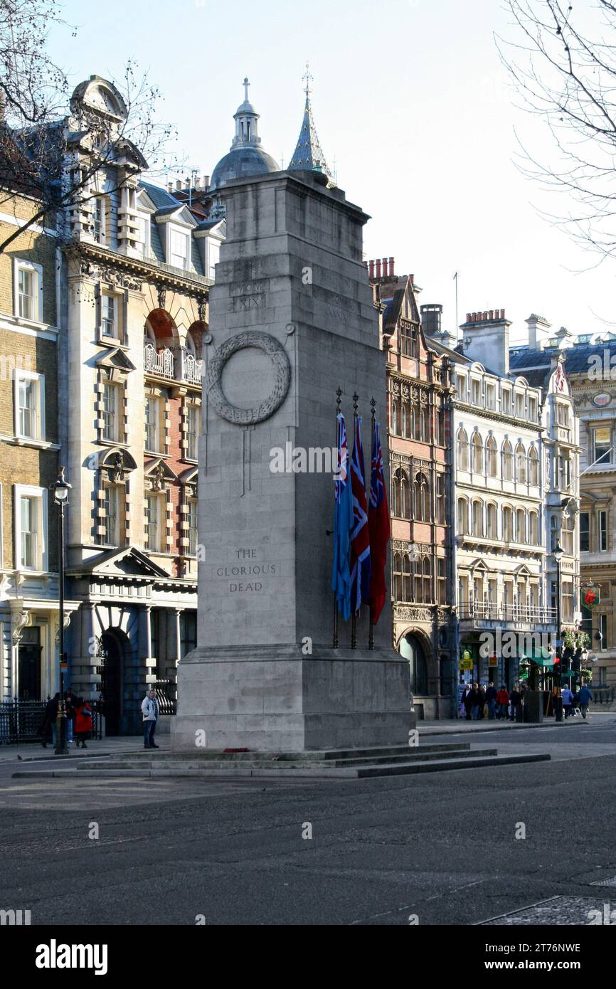 The Cenotaph on Parliament Street in Whitehall, a monument in honour of the war dead from WWI when it was erected in 1920. Today it honours the fallen Stock Photo