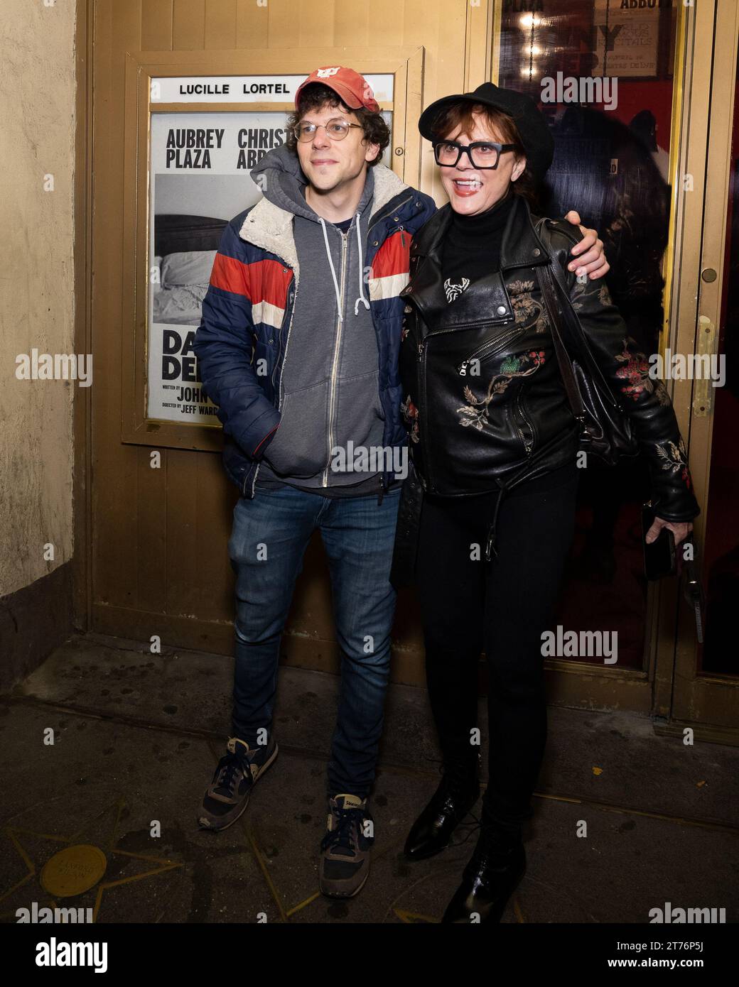 (L-R) Jesse Eisenberg and Susan Sarandon attend the opening night of 'Danny and the Deep Blue Sea' at the Lucille Lortel Theater in New York, New York, on Nov. 13, 2023. (Photo by Gabriele Holtermann/Sipa USA) Stock Photo