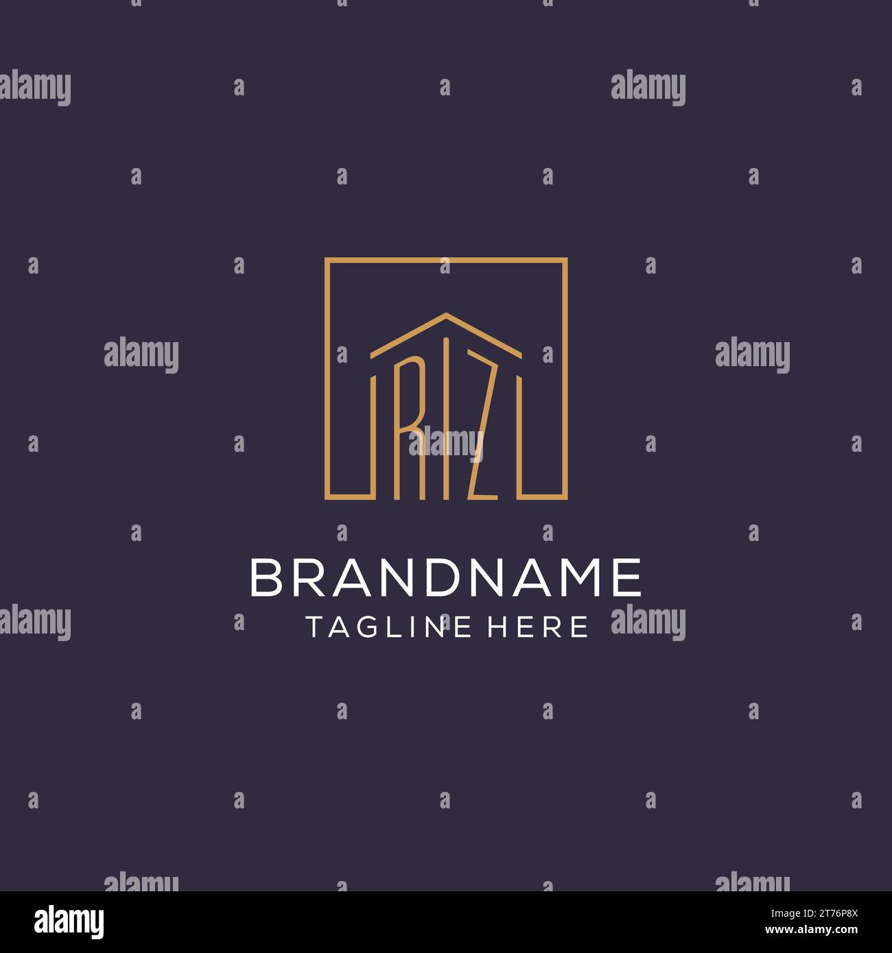 Initial RZ logo with square lines, luxury and elegant real estate logo ...