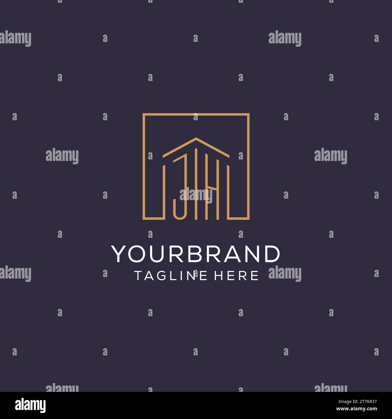 Initial JH logo with square lines, luxury and elegant real estate logo design vector graphic