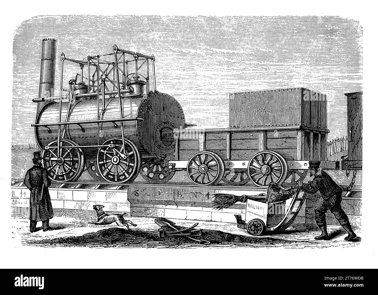 Stephenson's locomotive for the Stockton and Darlington Railway opened in 1825,  first steam locomotive to carry passengers on a public rail line Stock Photo