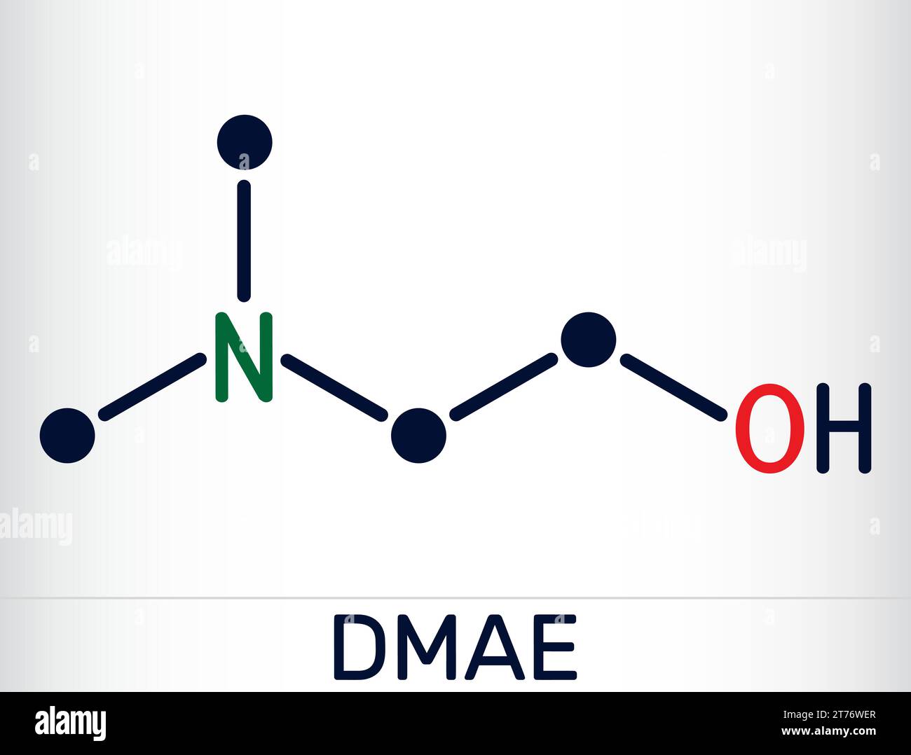 Dimethylethanolamine, dimethylaminoethanol, DMAE, DMEA molecule. It is tertiary amine, curing agent and a radical scavenger. Skeletal chemical formula Stock Vector
