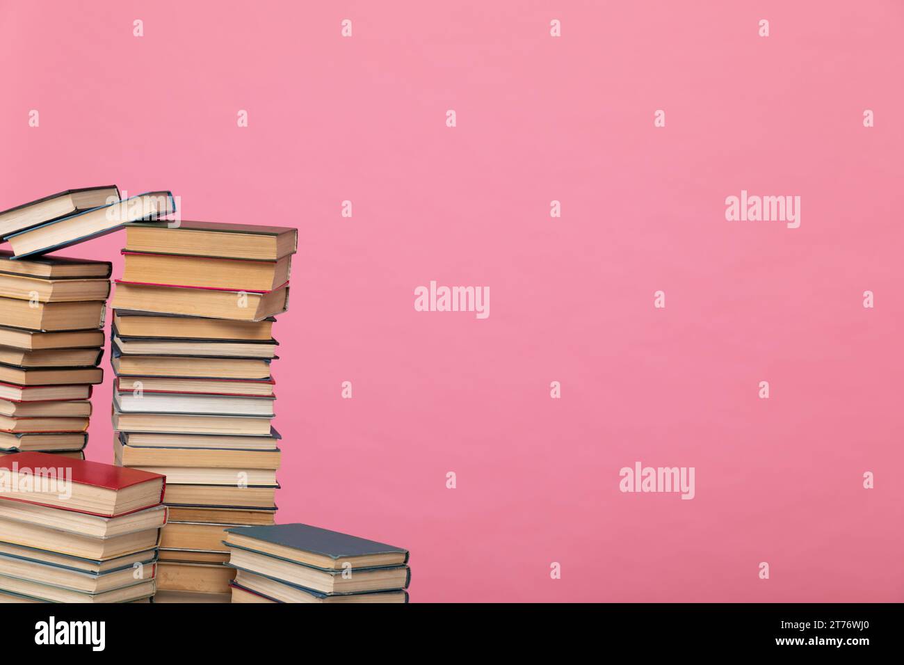 library learning science stack of books on pink background learning ...