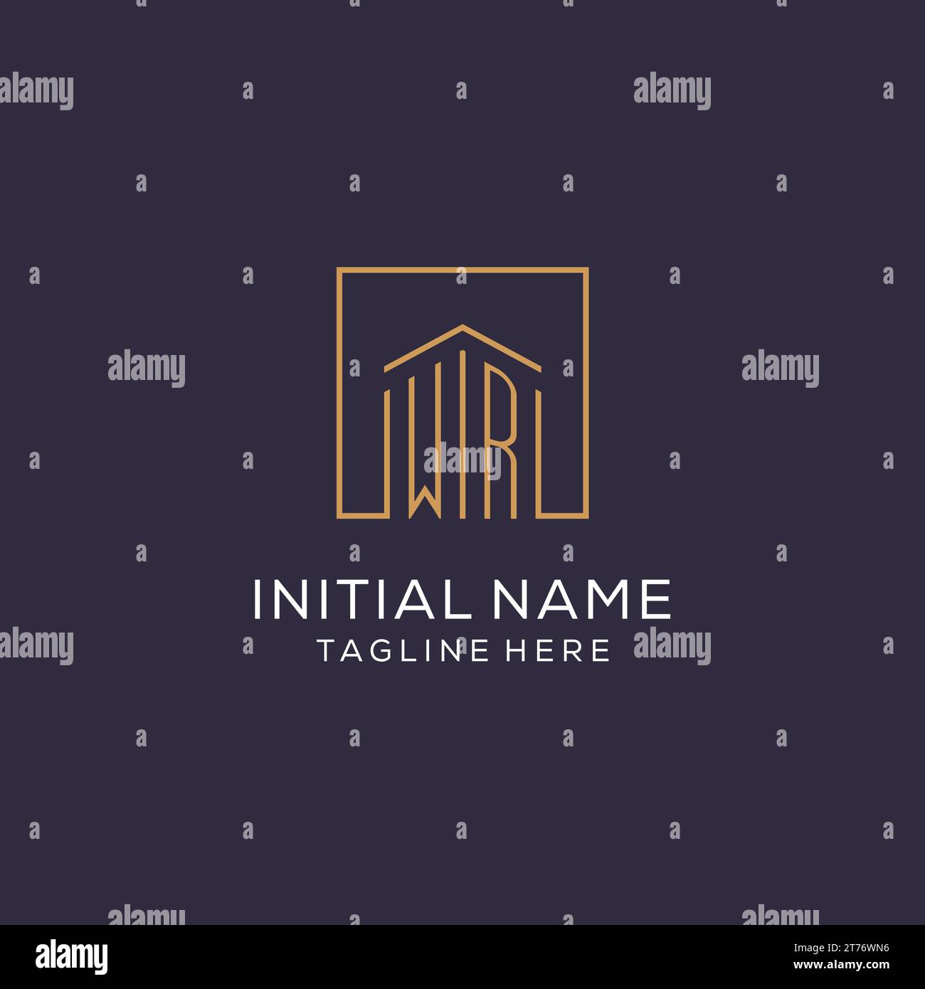 Initial WR logo with square lines, luxury and elegant real estate logo ...