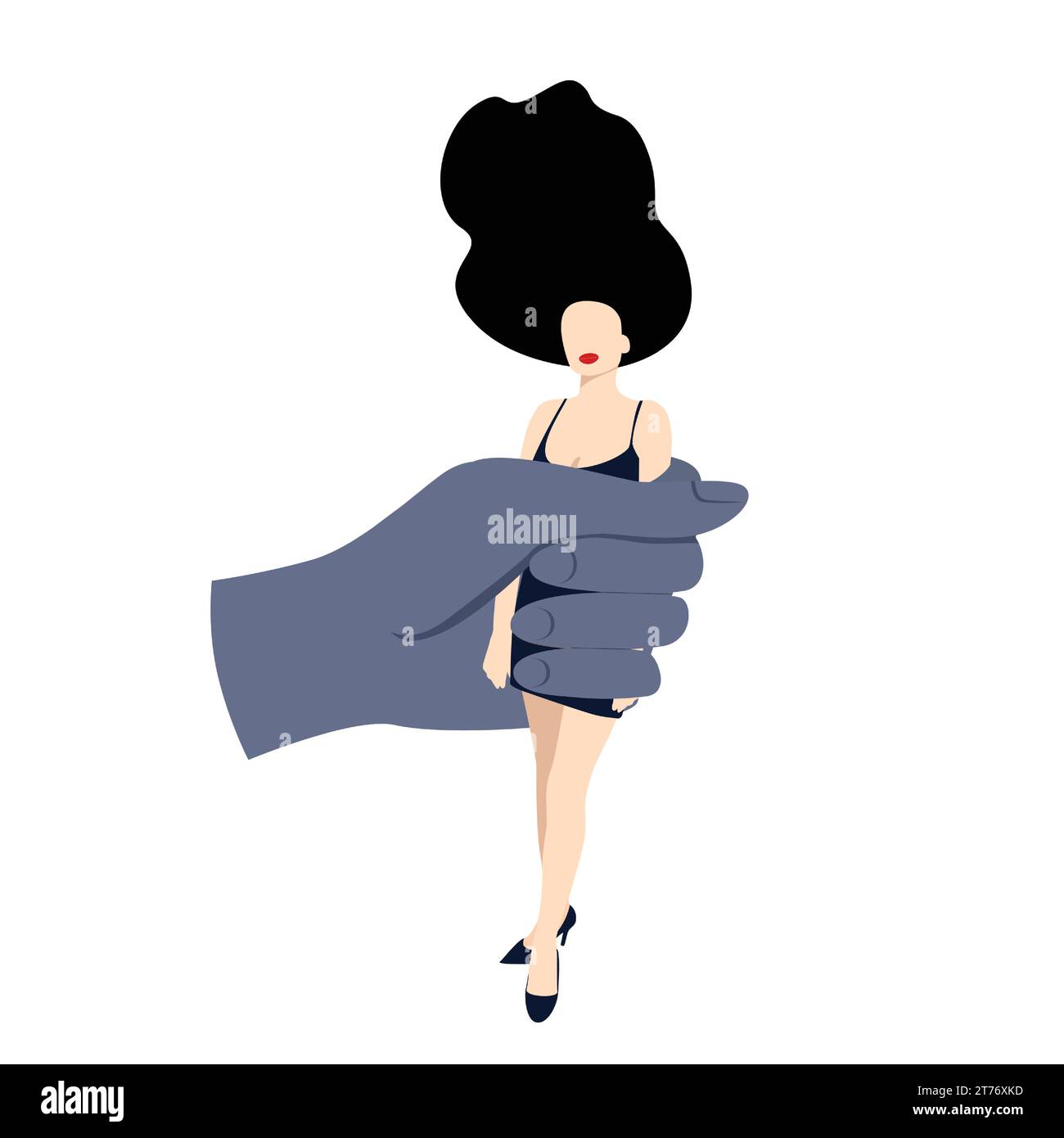 A woman in an evening dress is clasped in a man's hand. The concept of a girl in captivity, domestic violence, manipulation, gaslighting. Stock Vector