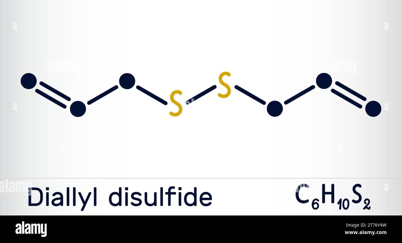 Diallyl disulfide, DADS molecule. It is organic disulfide, found in garlic and other species of the genus Allium. Skeletal chemical formula Stock Vector