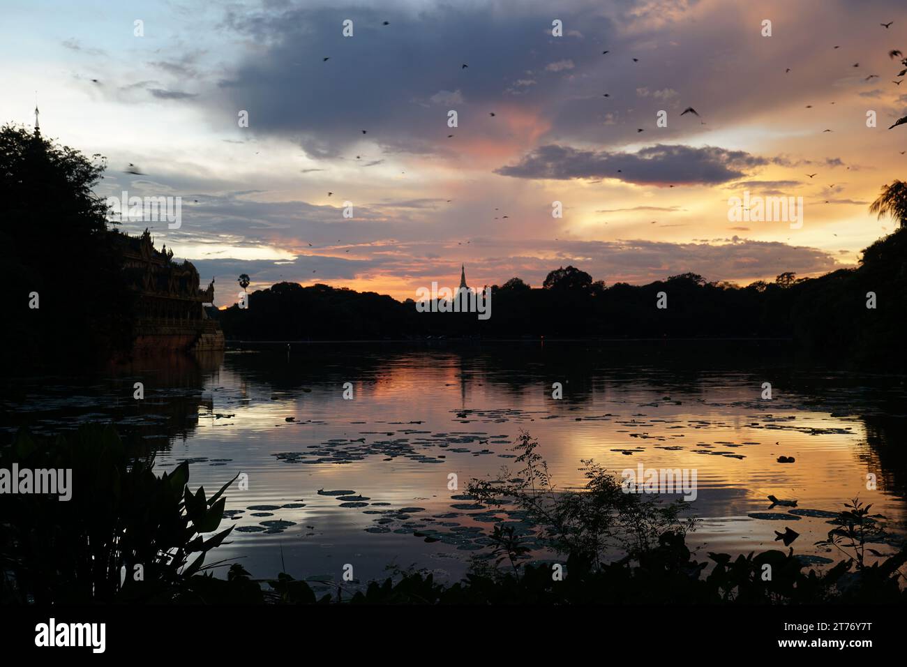 Sunset in Yangon before Thadingyut Festival Stock Photo