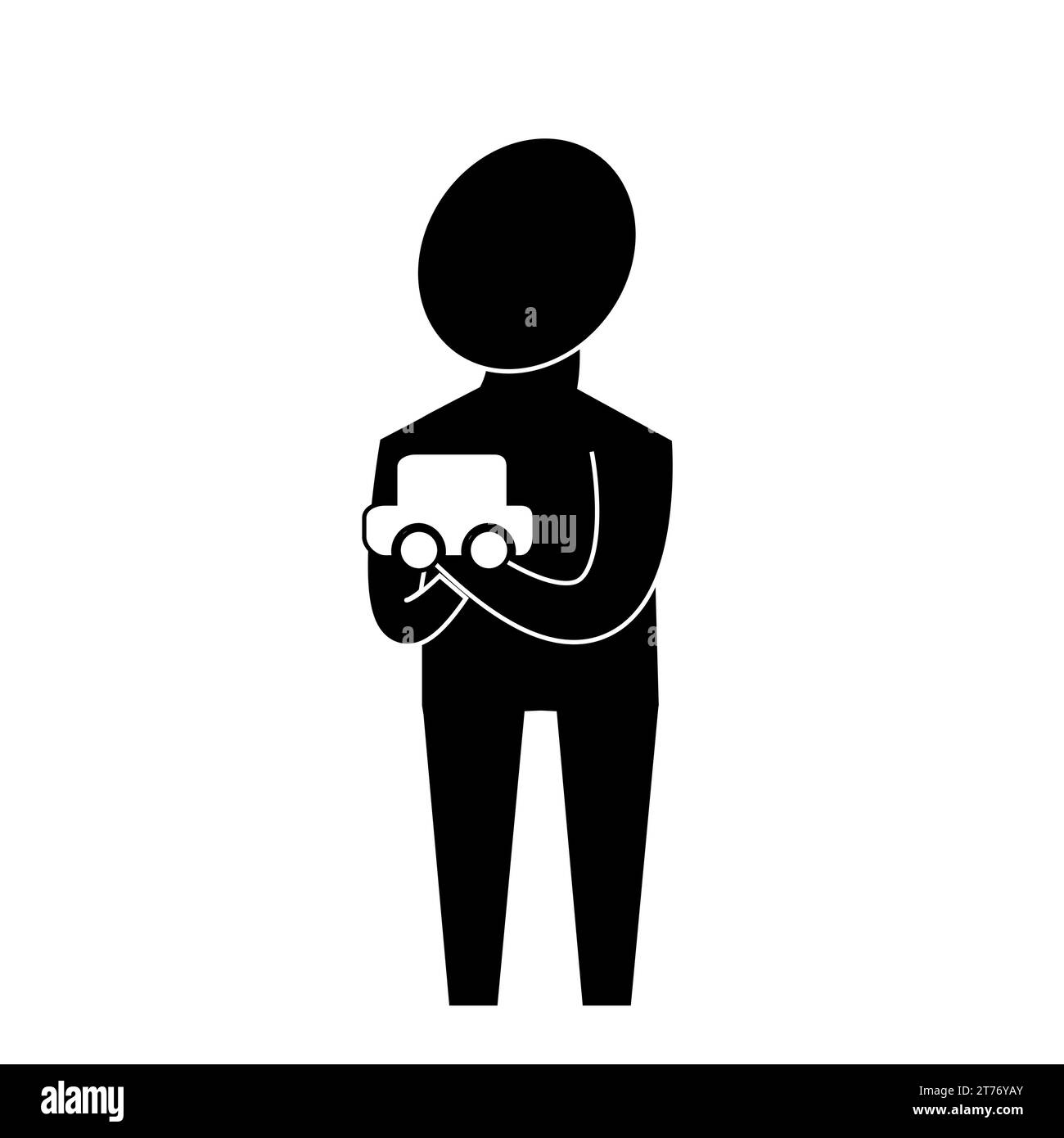 The figure of a small human child with a typewriter in his hands in the style of infographics. Stock Vector