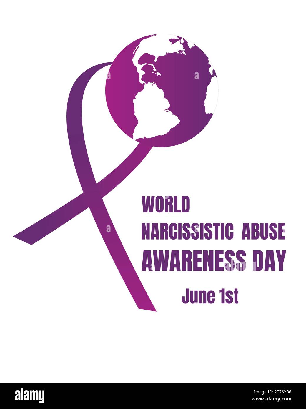 Postcard rectangular purple ribbon, planet earth and text World Narcissistic Abuse Awareness Day isolated on white background. Stock Vector