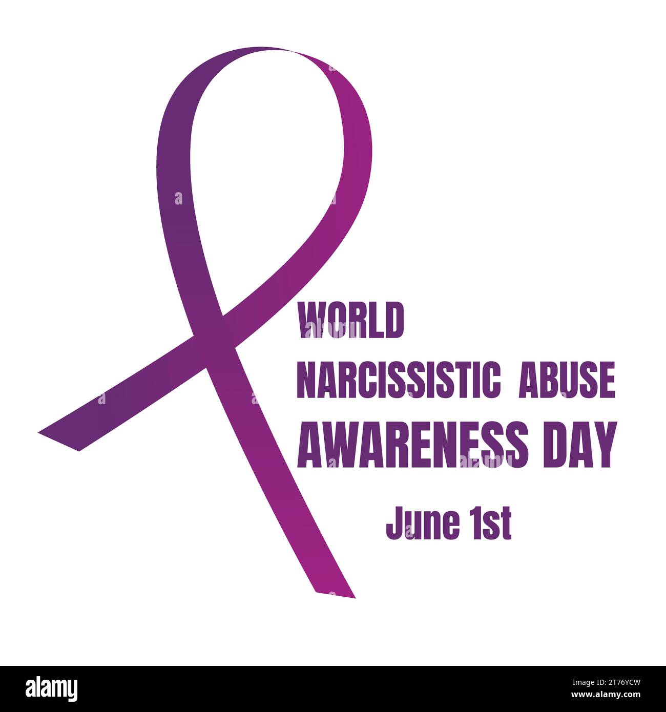 Card purple ribbon and textWorld Narcissistic Abuse Awareness Day isolated on white background. An event for people affected by narcissistic violence Stock Vector