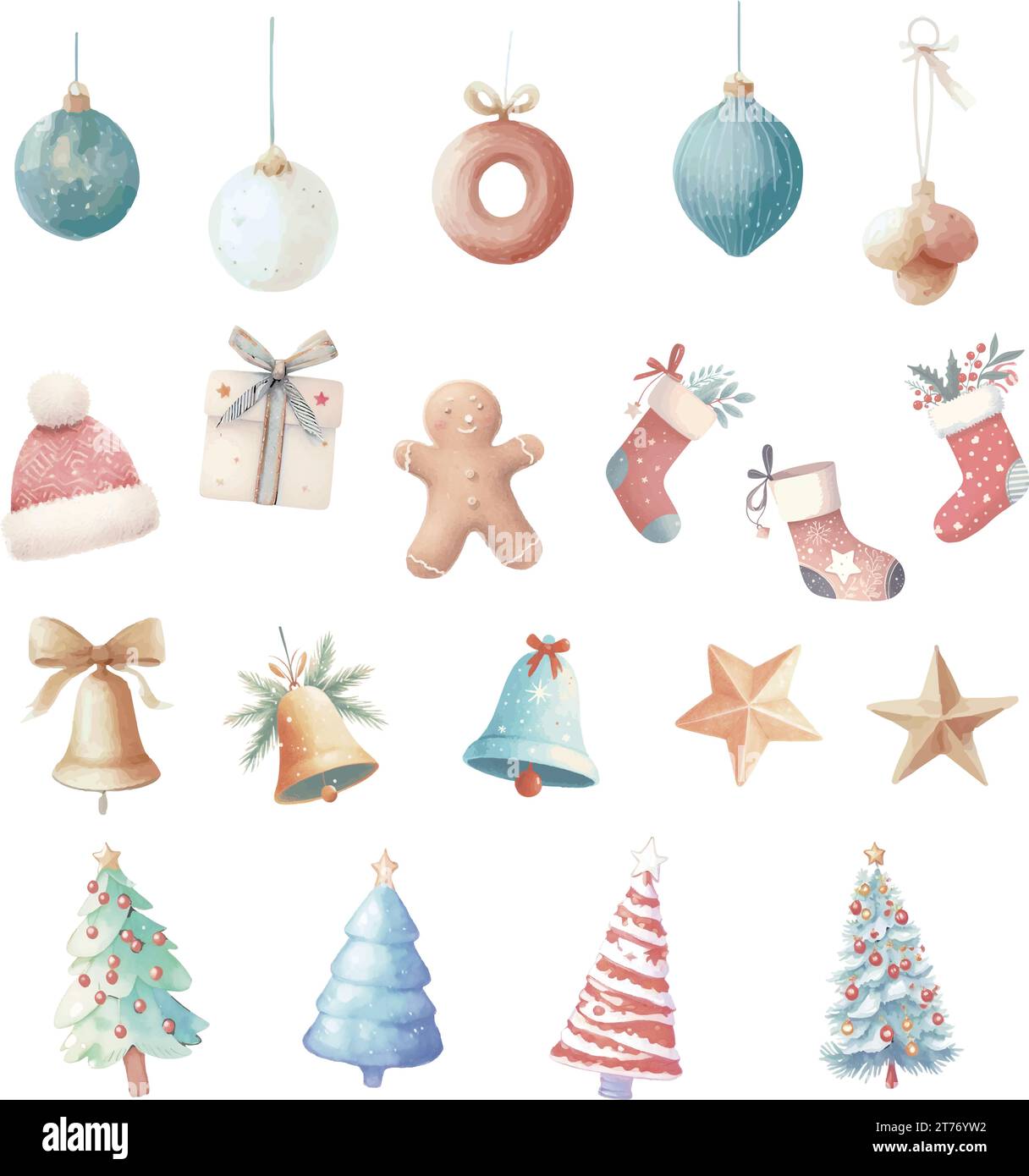 Watercolor Christmas and New Year elements. Cute hand drawn ...