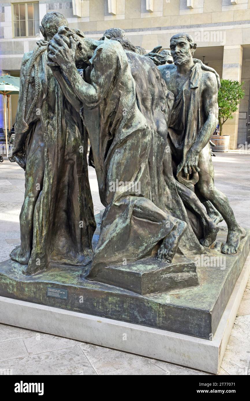 One of the 12 original casts of Auguste Rodin’s  Burghers of Calais in the Courtyard of the Basel, Kunstmuseum Stock Photo