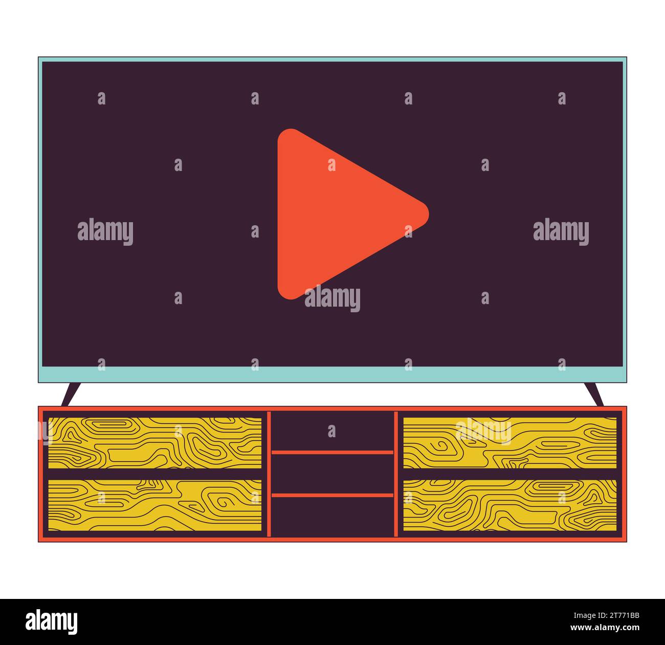 Tv on console table 2D linear cartoon object Stock Vector