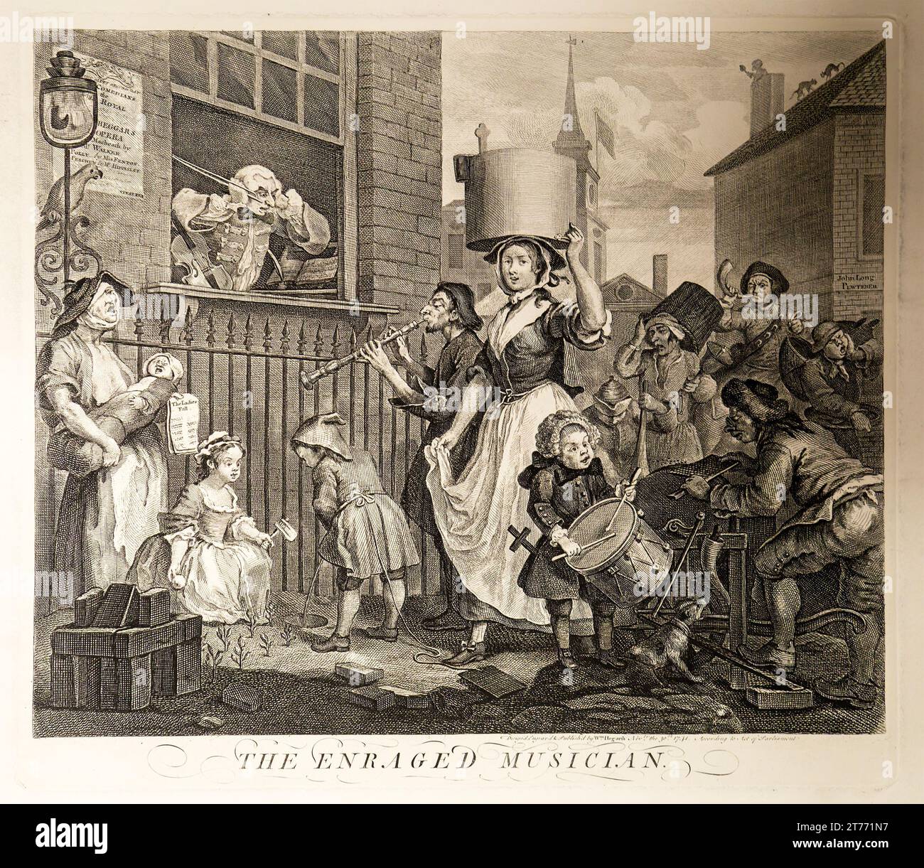 The Enraged Musician engraving by William Hogarth 1741 Stock Photo