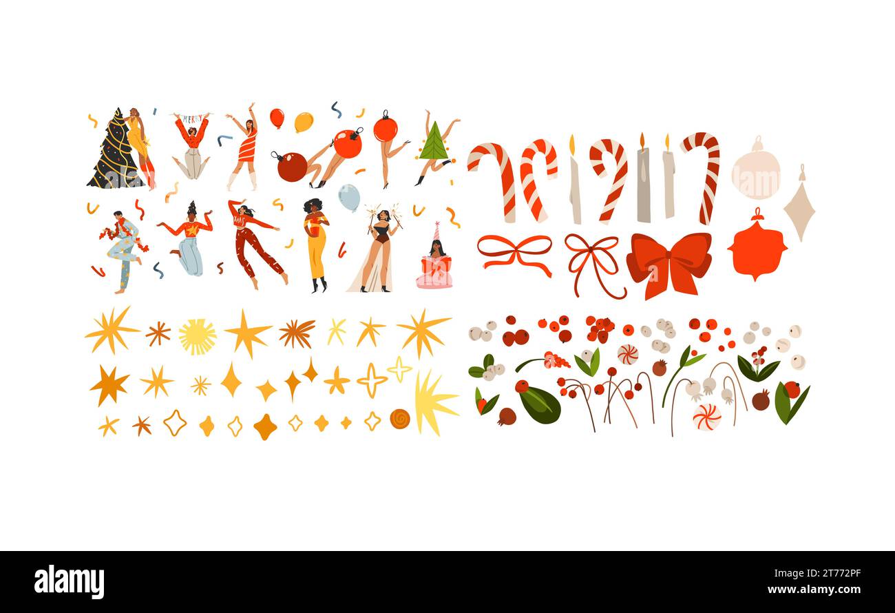 Hand drawn vector abstract cartoon Merry Christmas and Happy new year ...