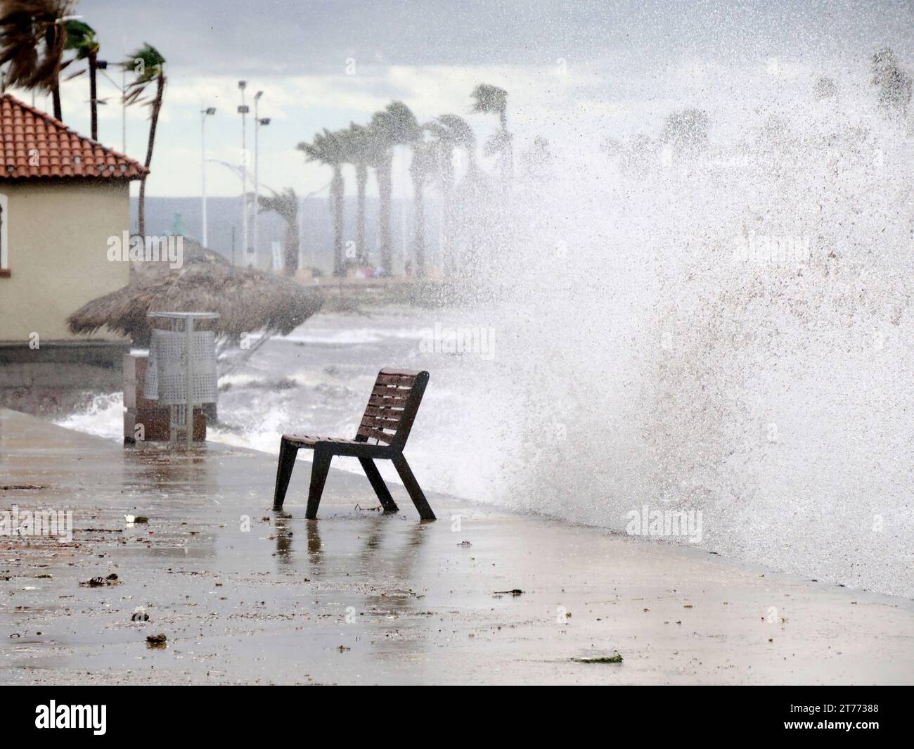 Big waves and wind of the Hurricane Norma October 2023 La Paz Baja