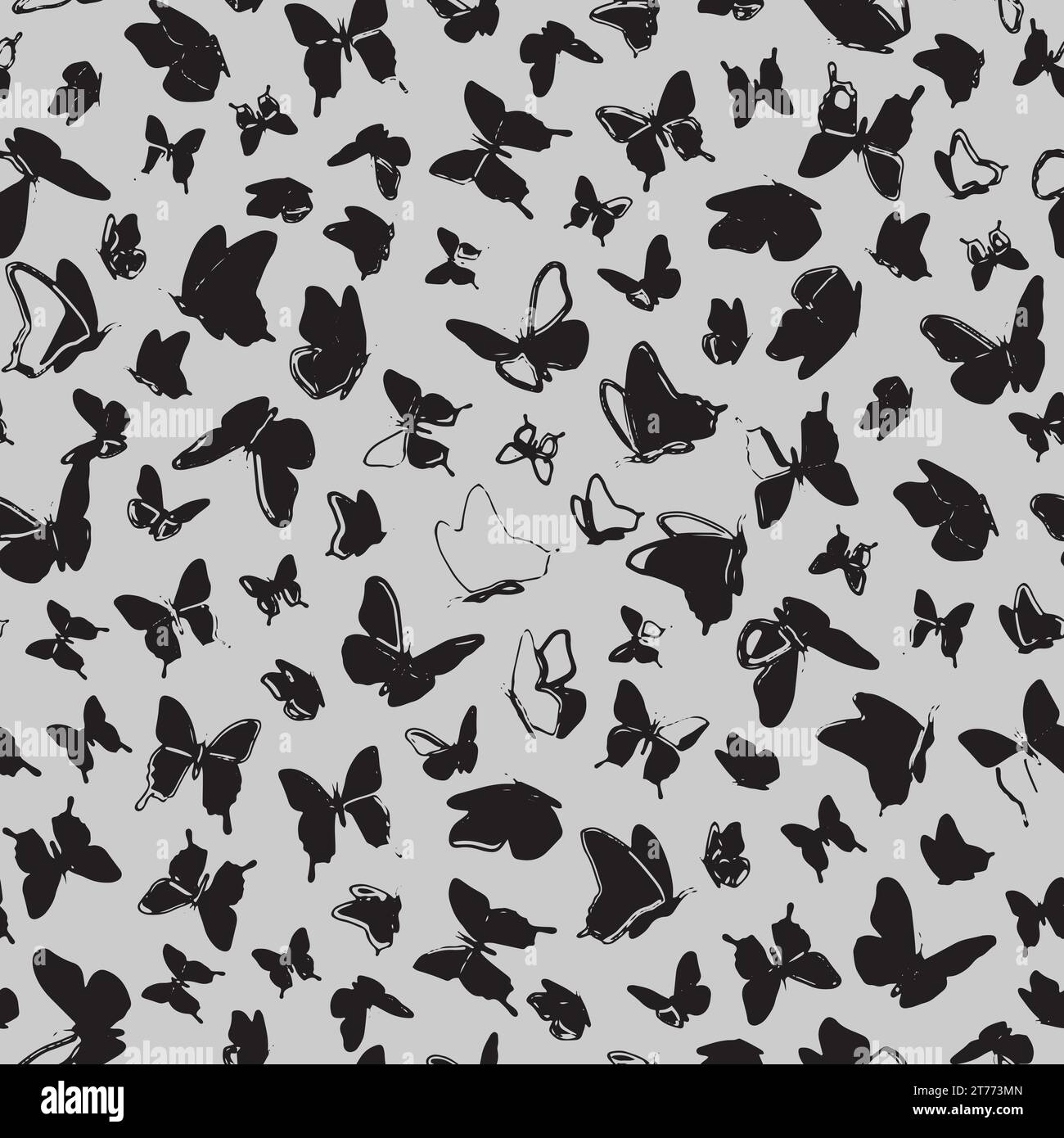 Hand drawn doodle butterflies seamless pattern. Childish print for wallpaper,kids fabric,nursery interior. Black and white vector background.  Stock Vector