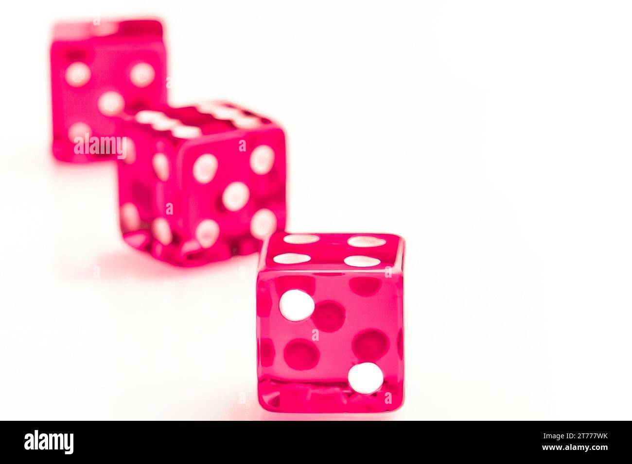 three pink dices on white background Stock Photo