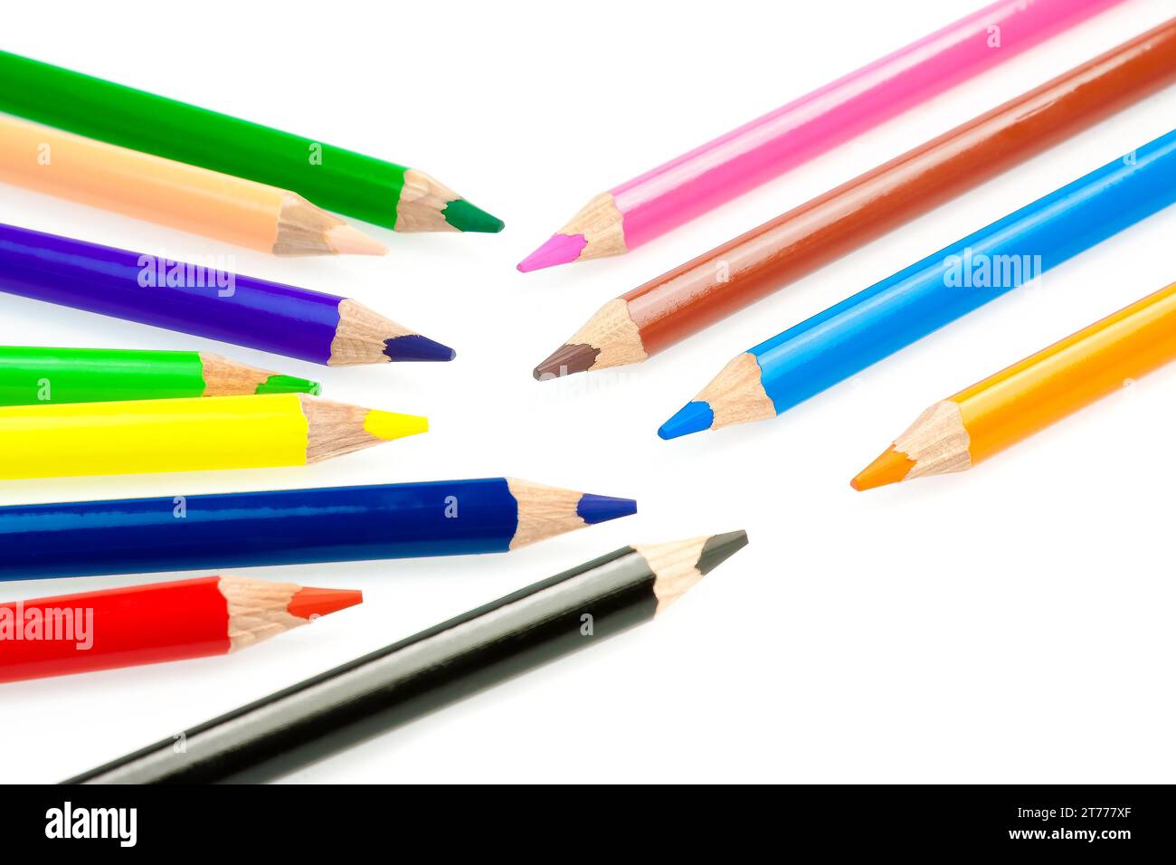 set of colorful pencils arranged on white background Stock Photo