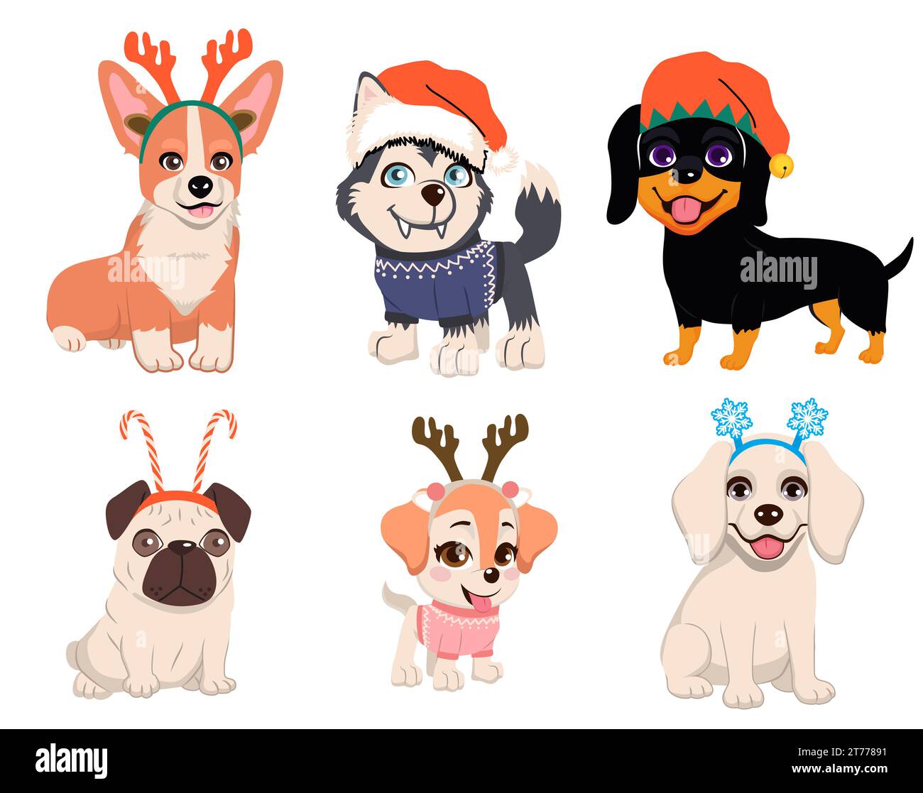 Bundle of cute dogs of different breeds wearing Christmas headbands and ...