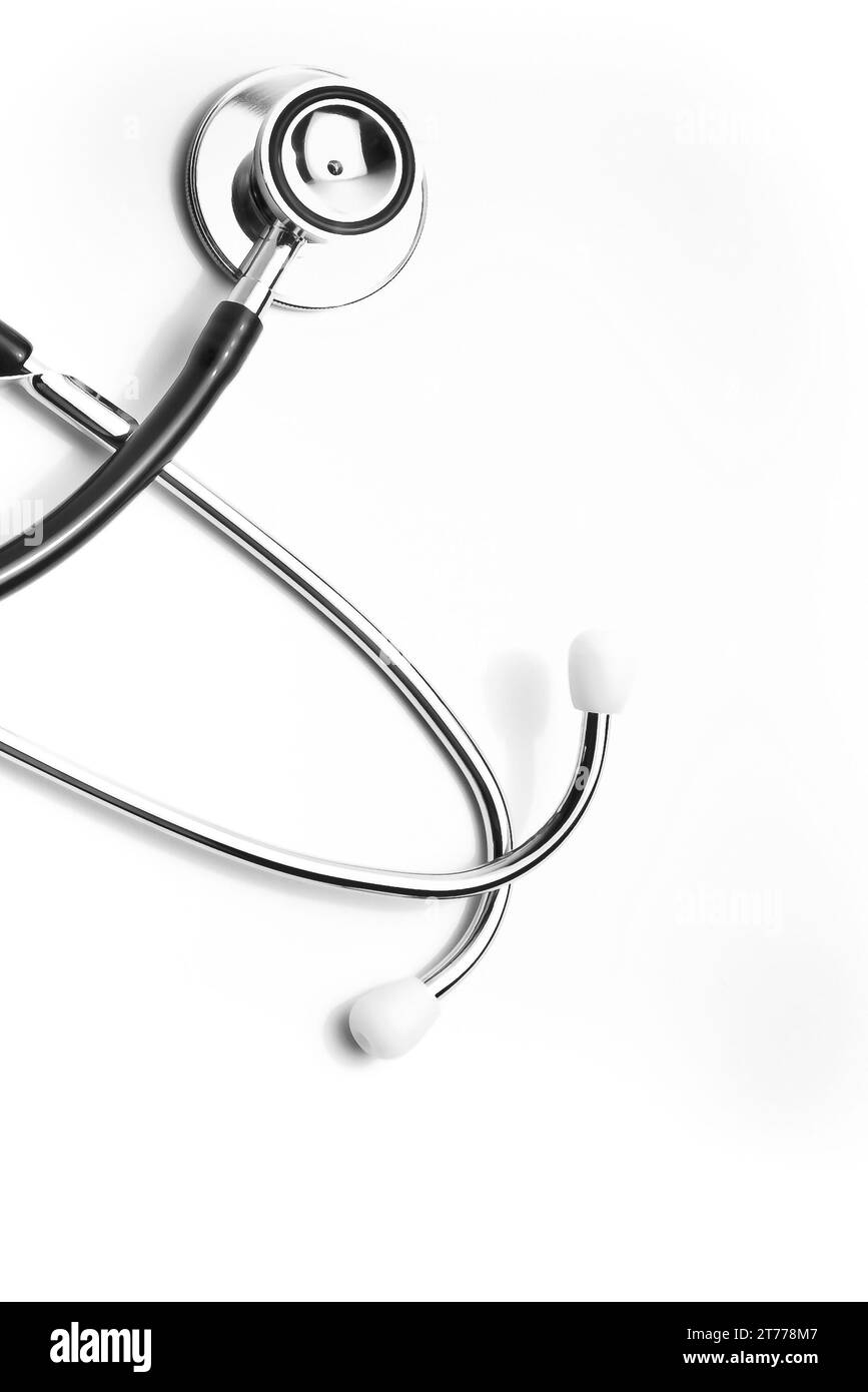 top of view of stethoscope with space for text on white background ...